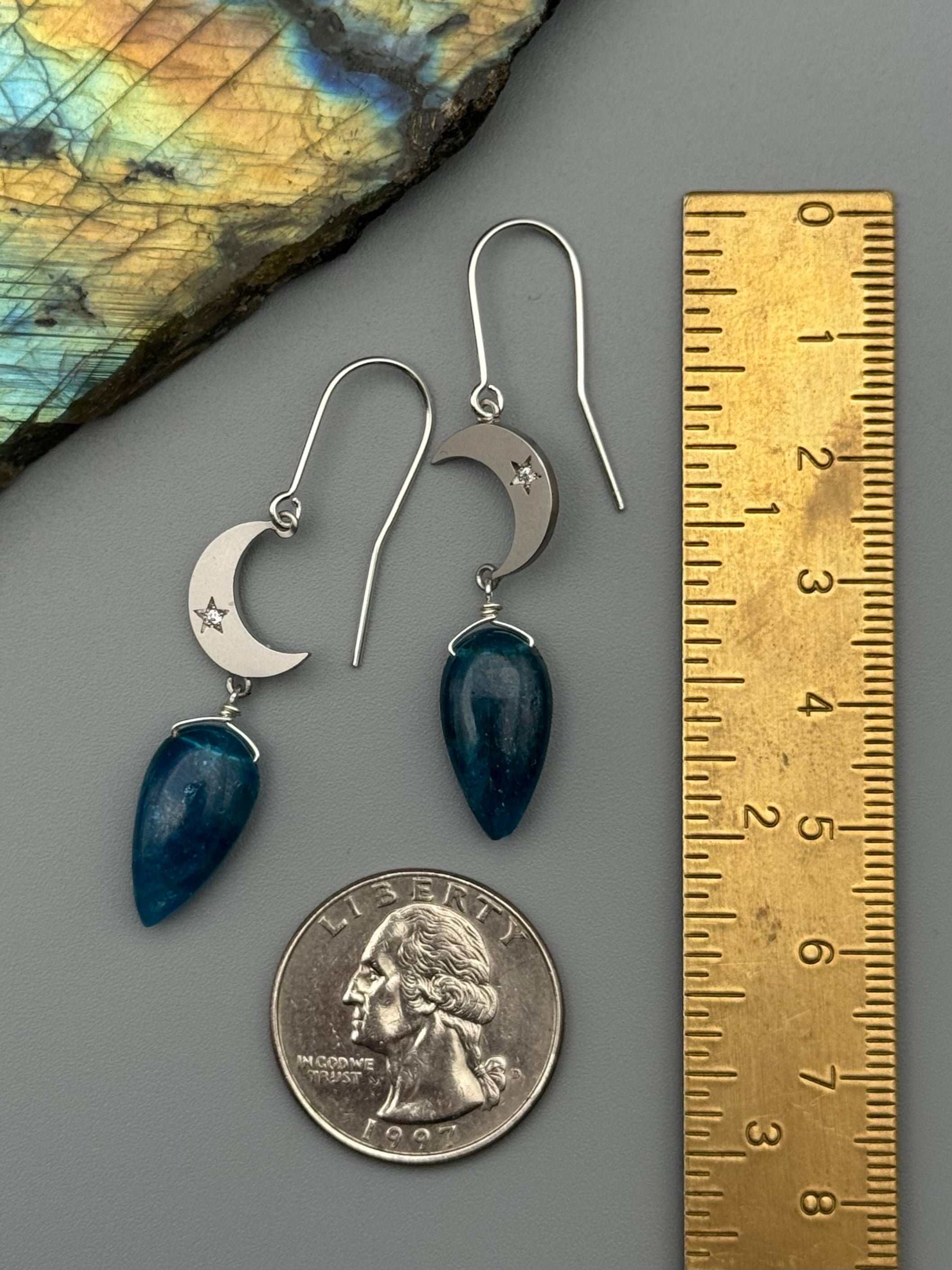 •CRYSTAL CRESCENT• apatite + silver earrings