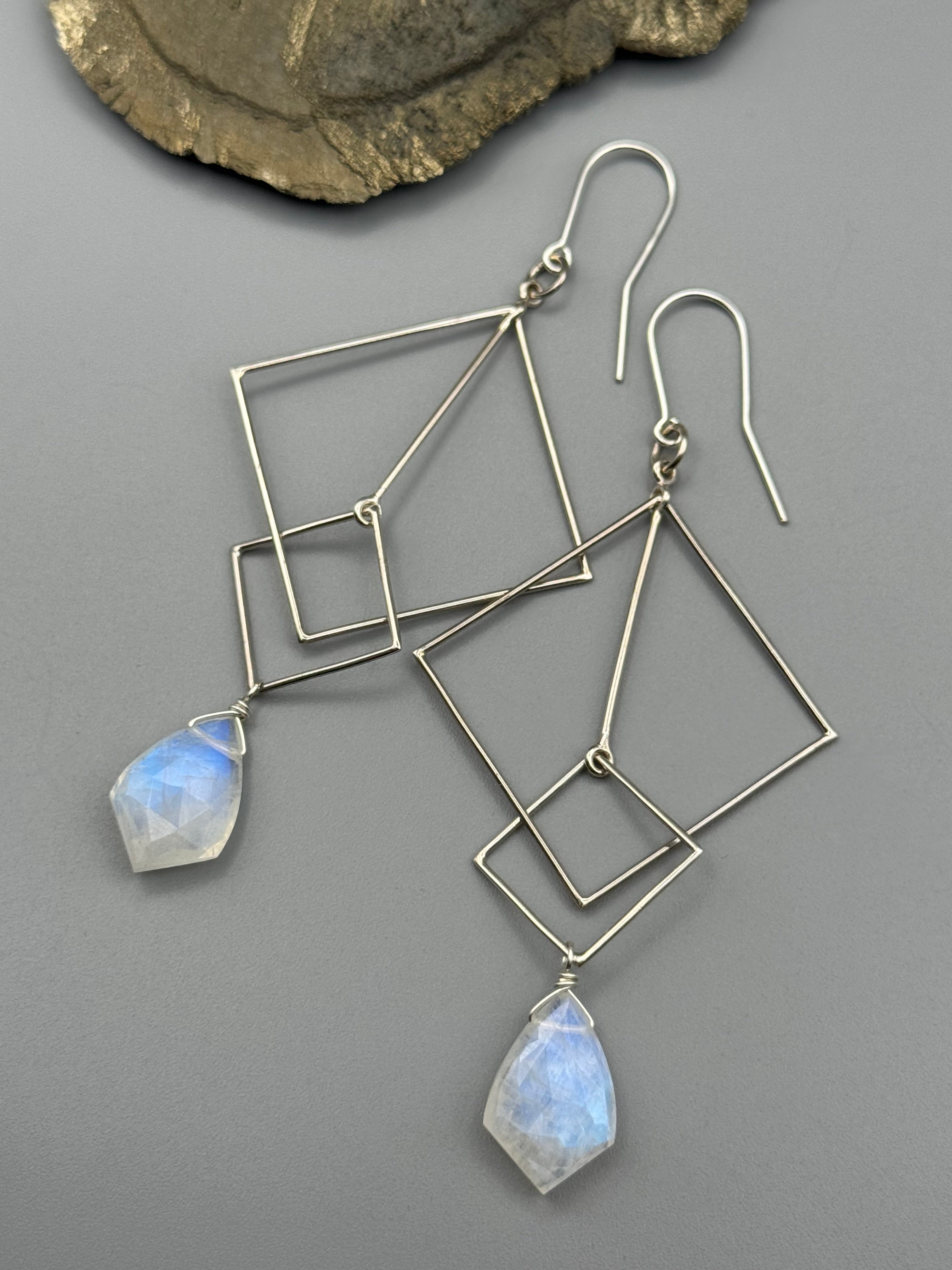 •LYRA• rainbow moonstone sparrow + silver earrings