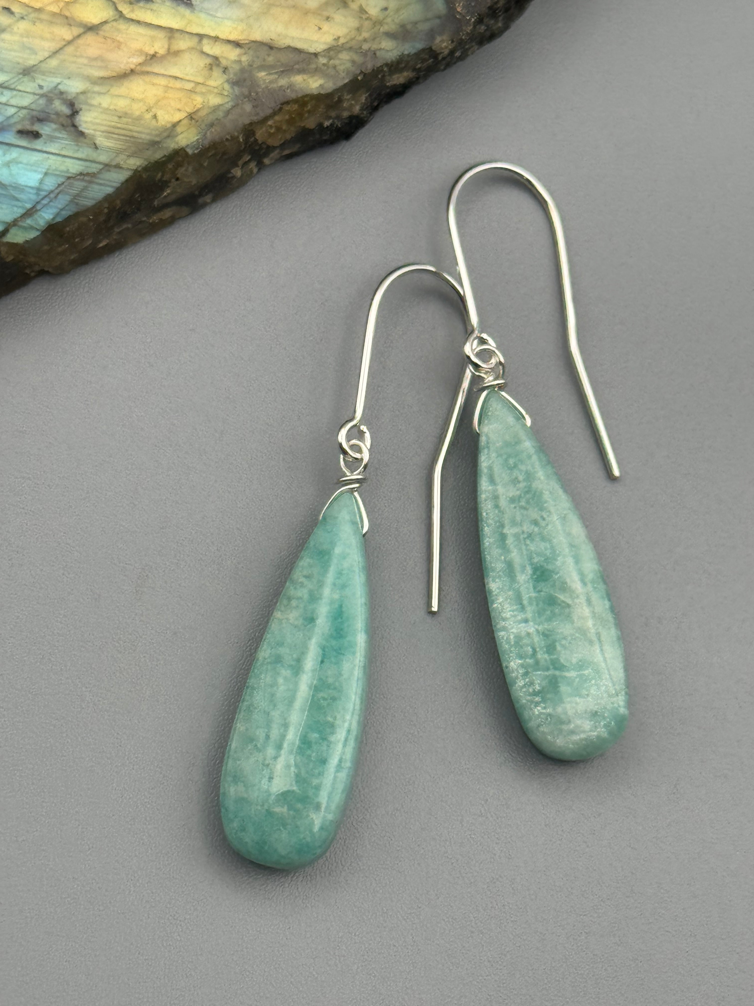 •STRAY• amazonite tear + silver earrings