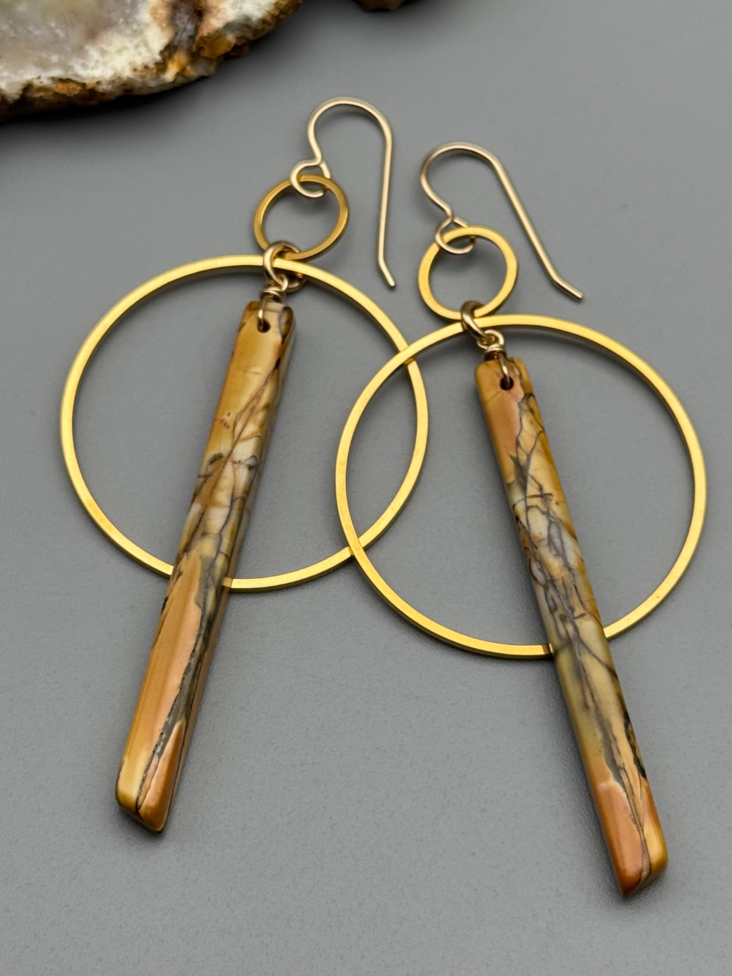 •EQUA-ORBIT• red creek jasper stick + gold earrings