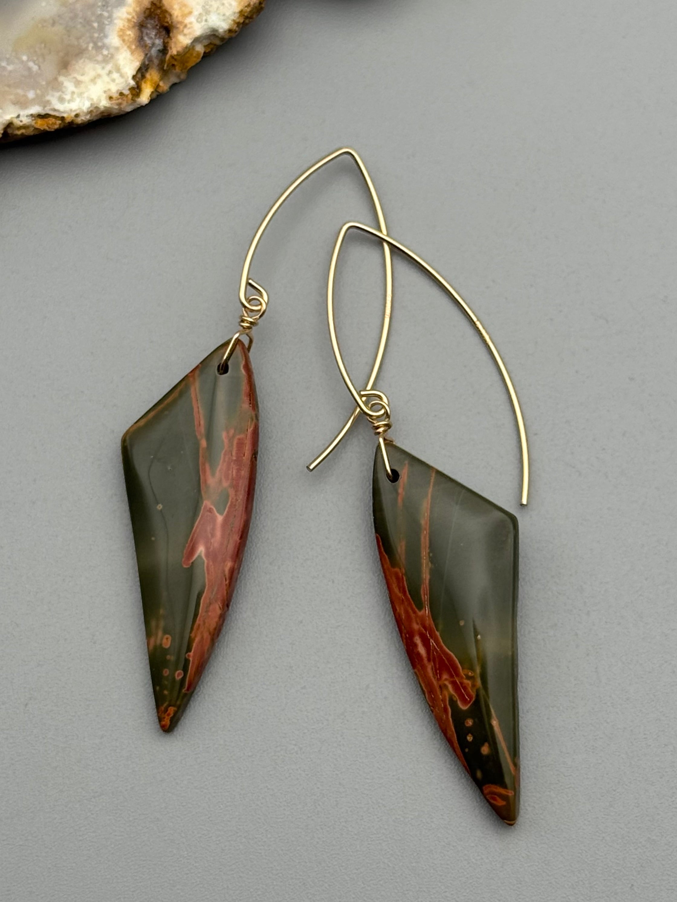 •STRAY• red creek jasper wing + gold earrings