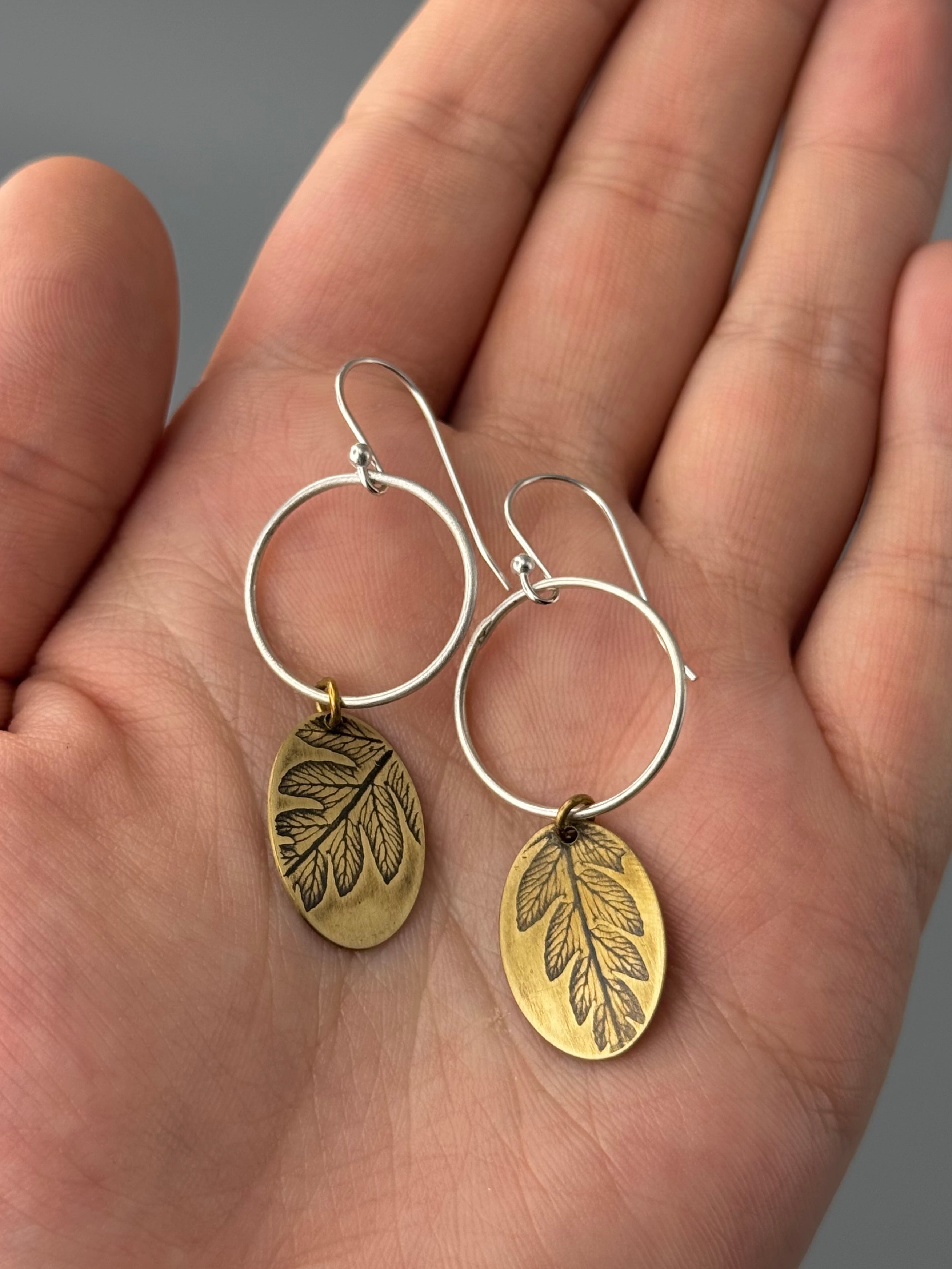 •FERN MOON• mixed metal dangle earrings