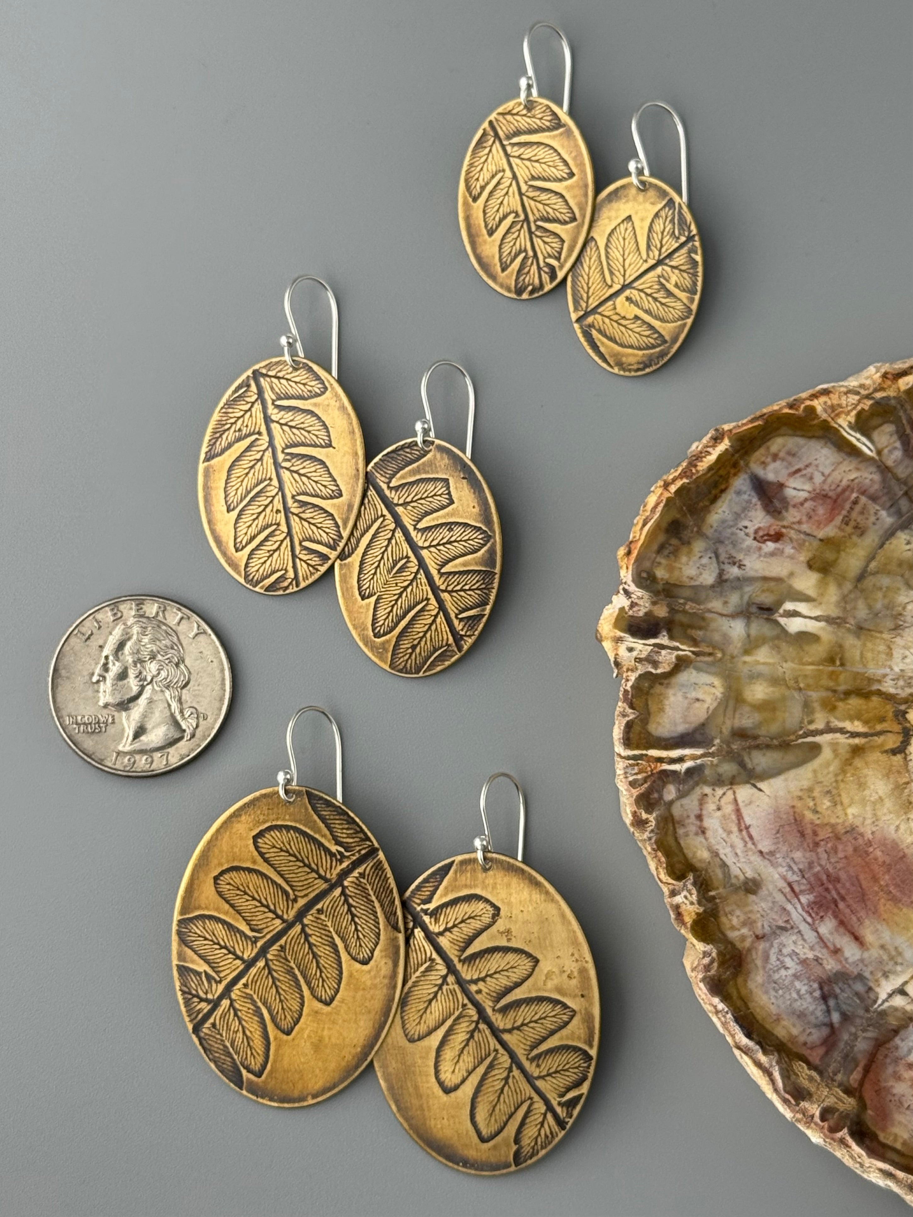 •FERN OVOID• mixed metal dangle earrings