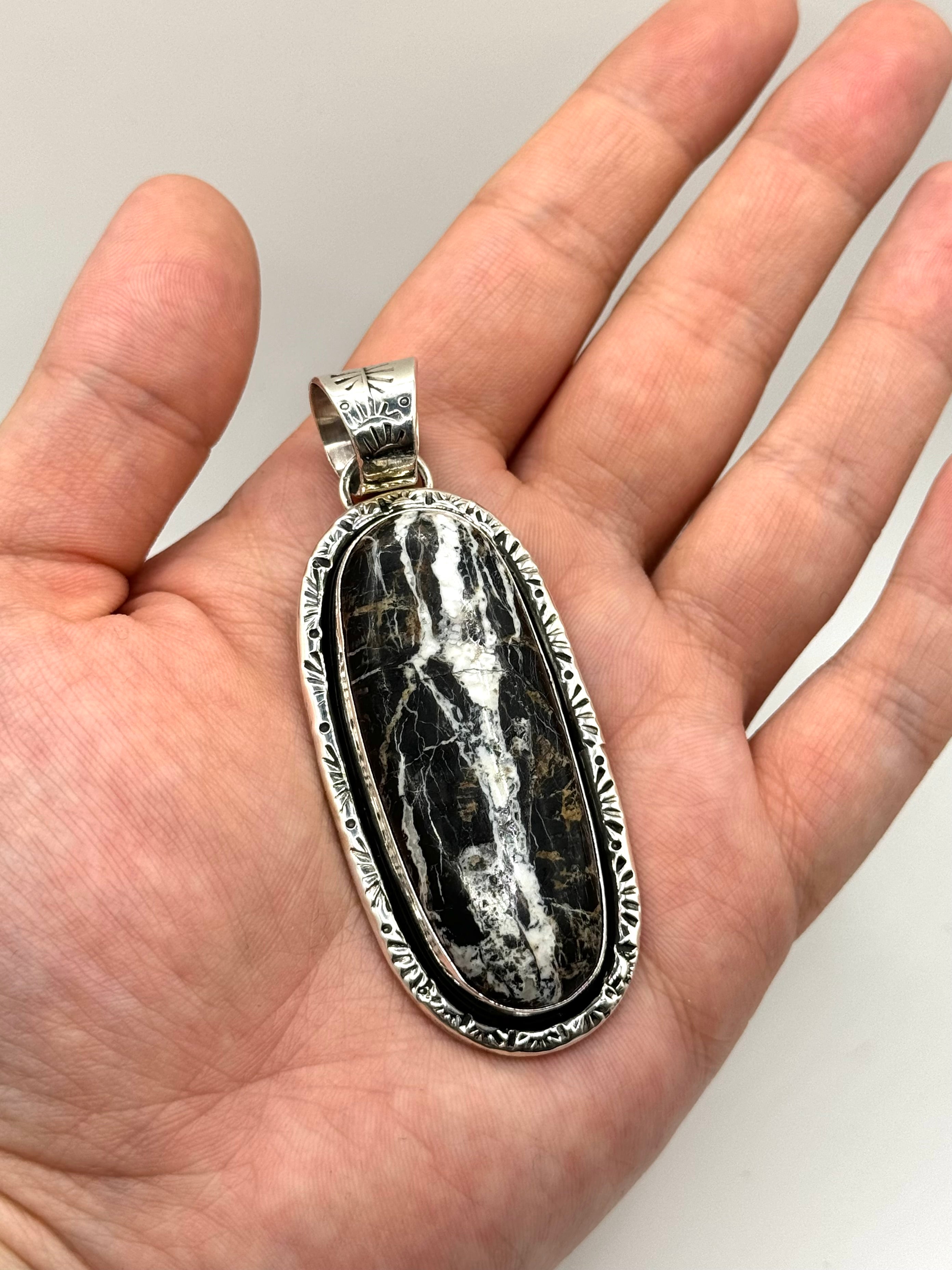 •WHITE BUFFALO TURQUOISE - 2• Navajo silver pendant