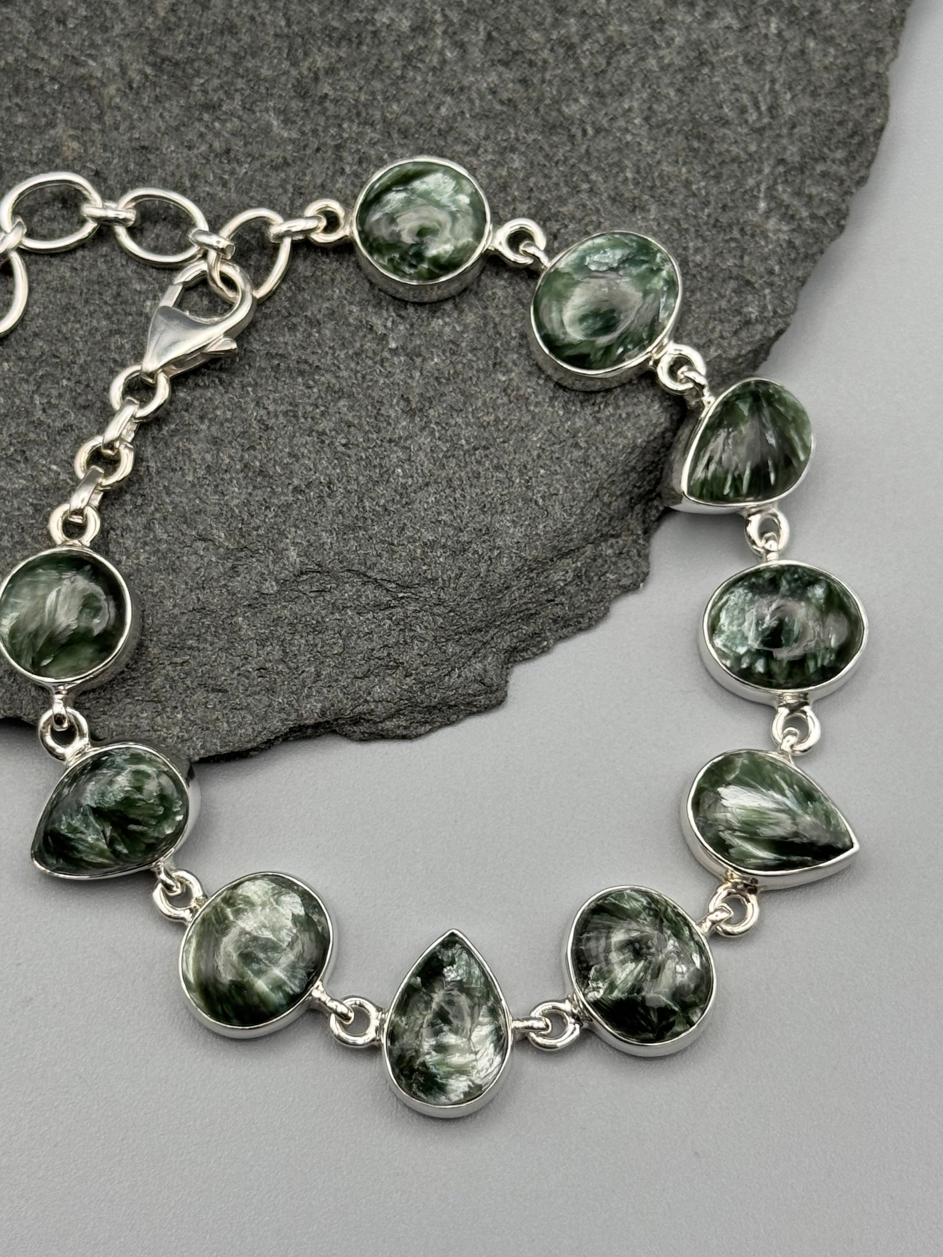 •SERAPHINITE - GEO MIX• linked silver bracelet (7.5" - 9")
