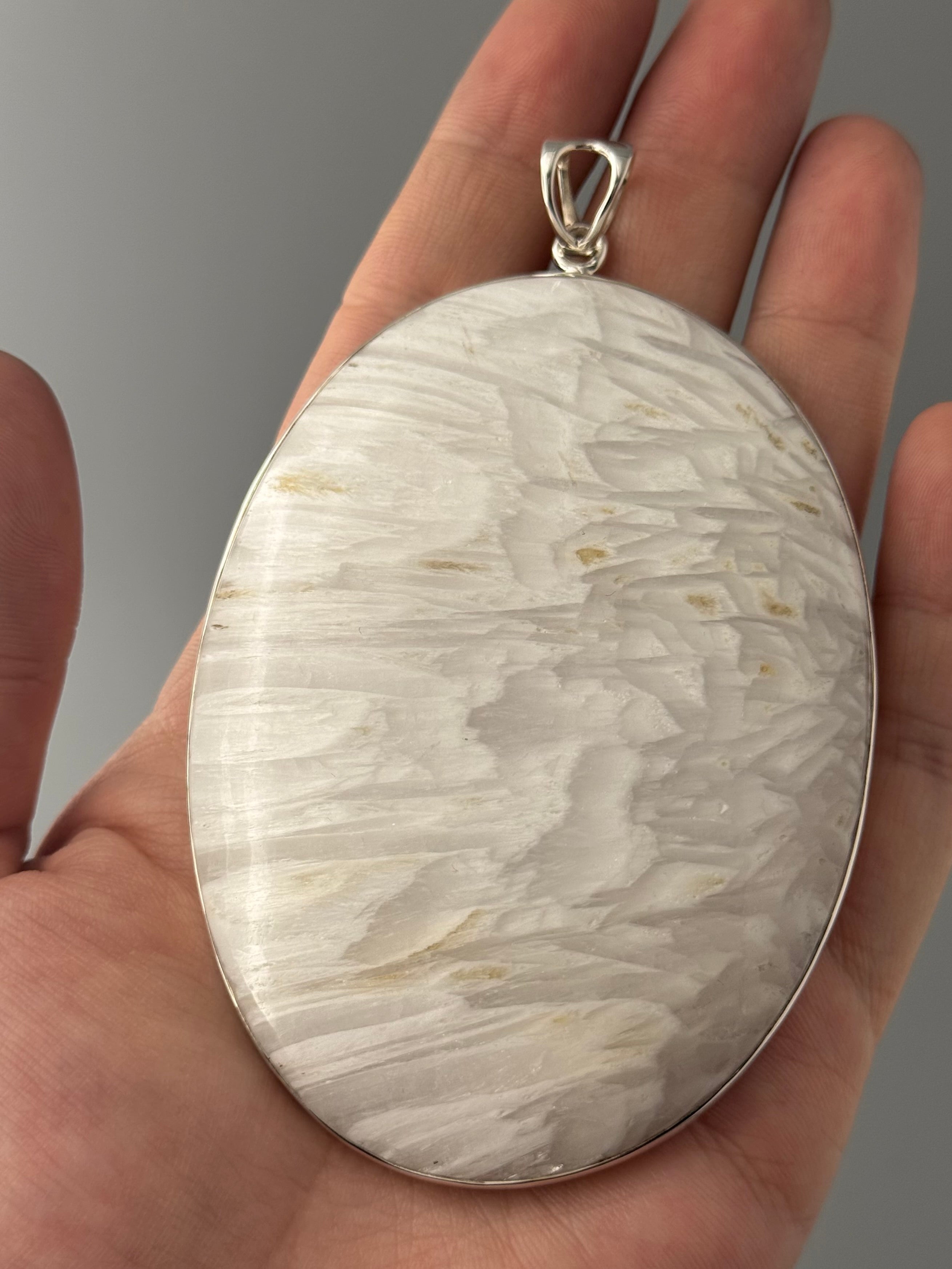 •SCOLECITE - EXTRA LARGE OVAL• sterling silver pendant