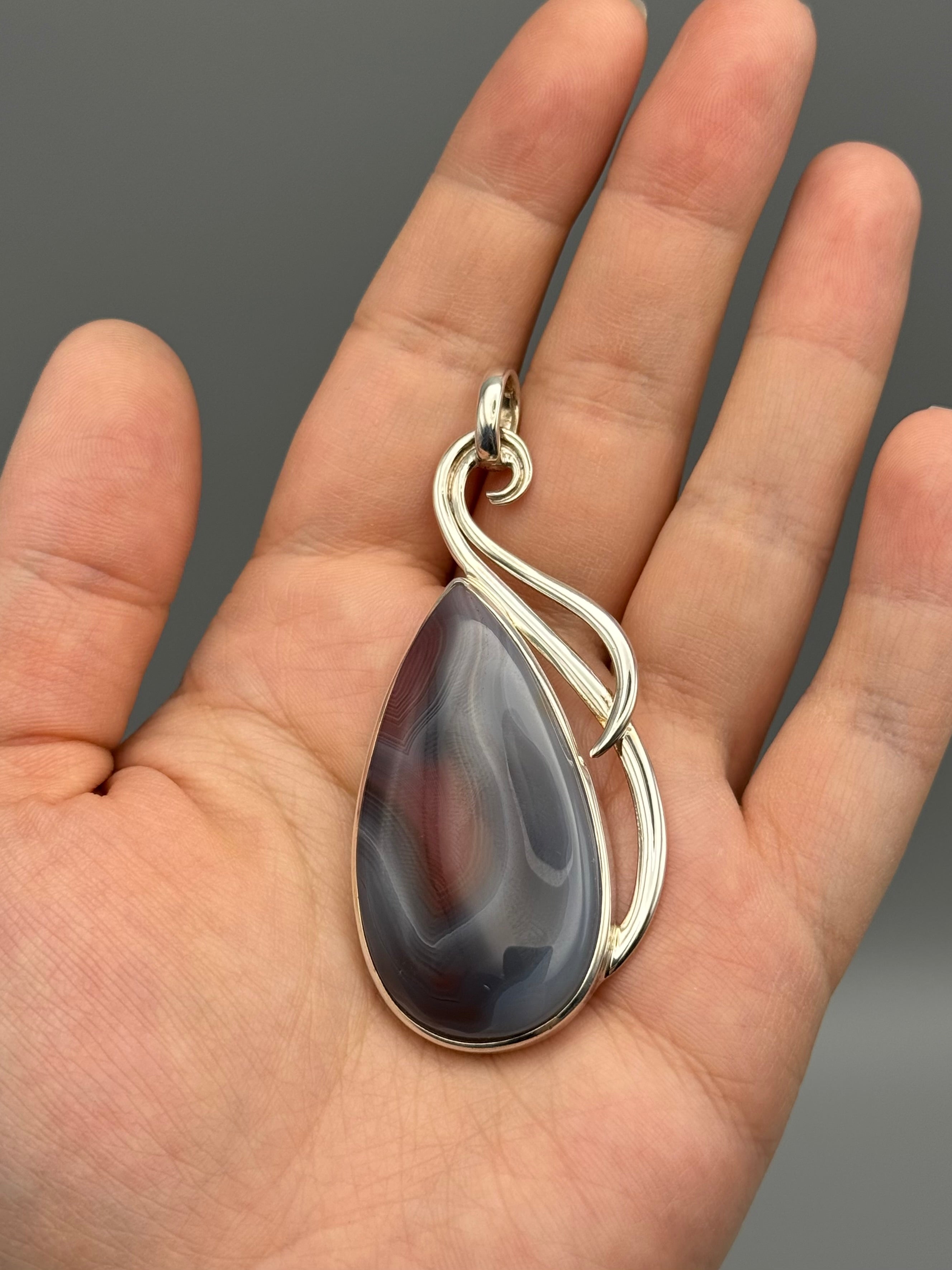 •BOTSWANA AGATE - FLOURISH• sterling silver pendant