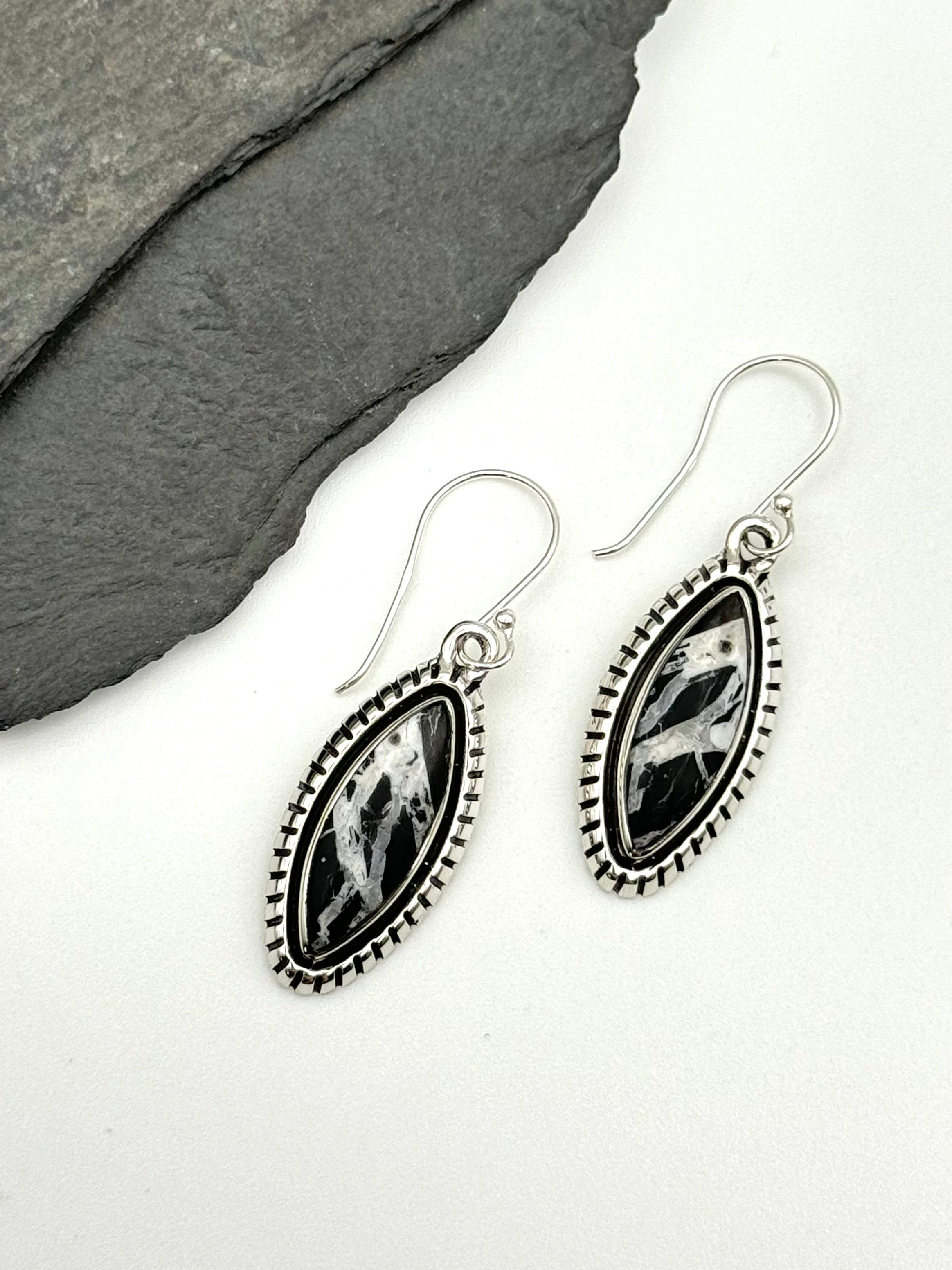 •WHITE BUFFALO MARQUISE• Navajo silver dangle earrings