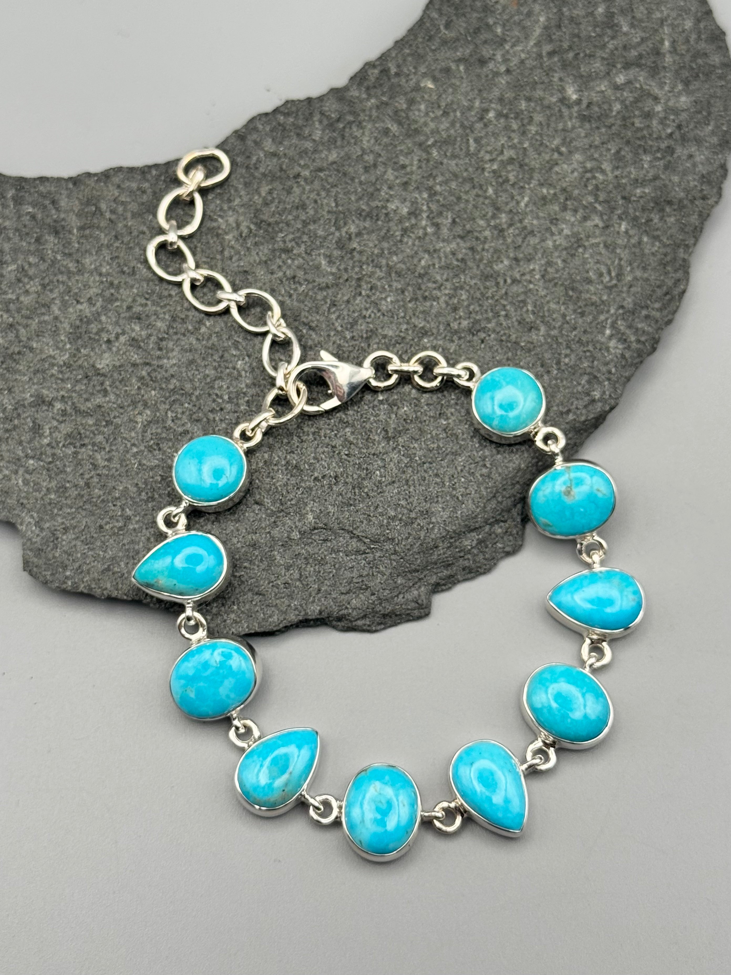 •MEXICAN TURQUOISE - LIL' GEO MIX• linked silver bracelet (7" - 9")
