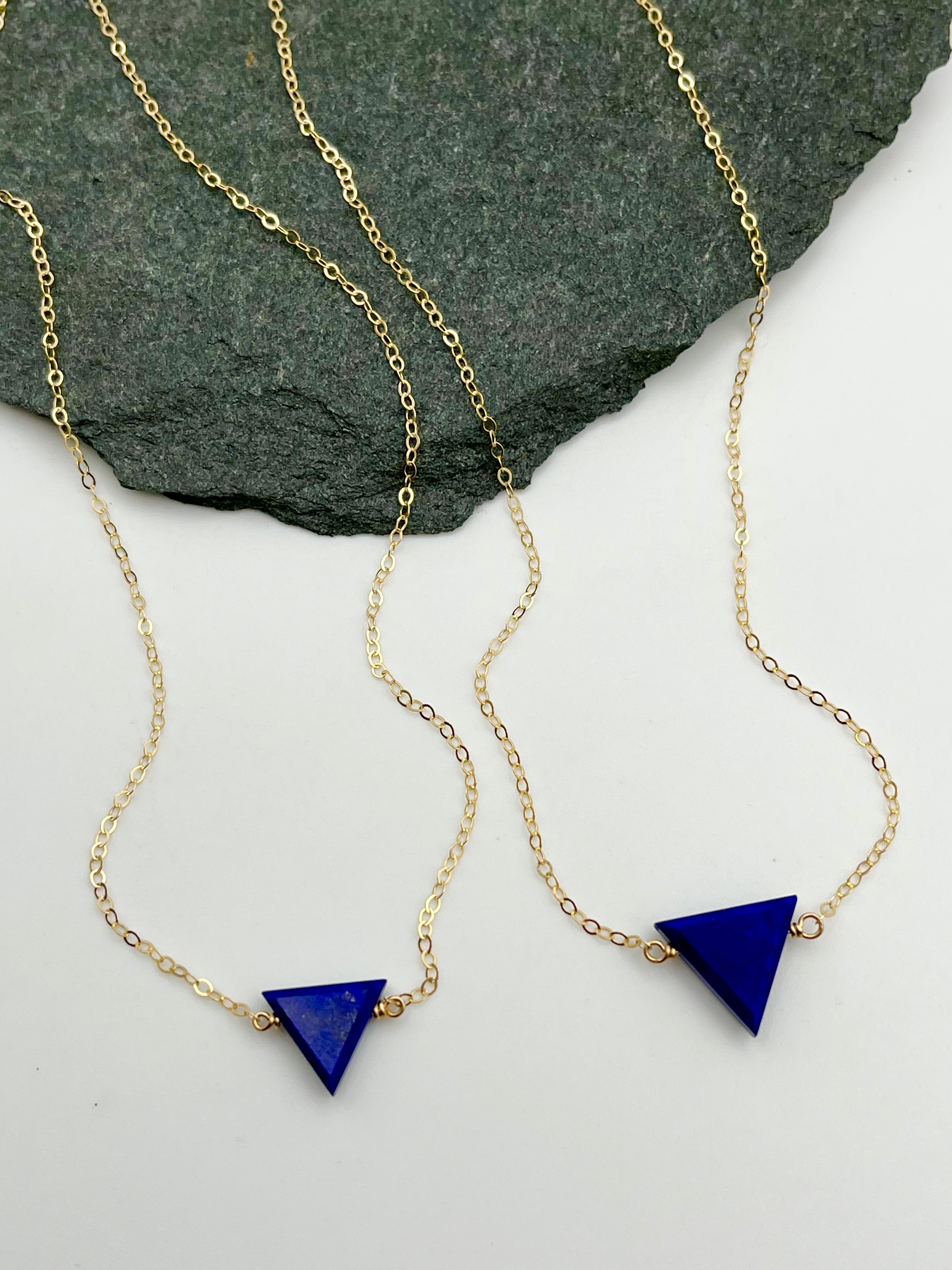 •STRAY• lapis triangle + gold necklace