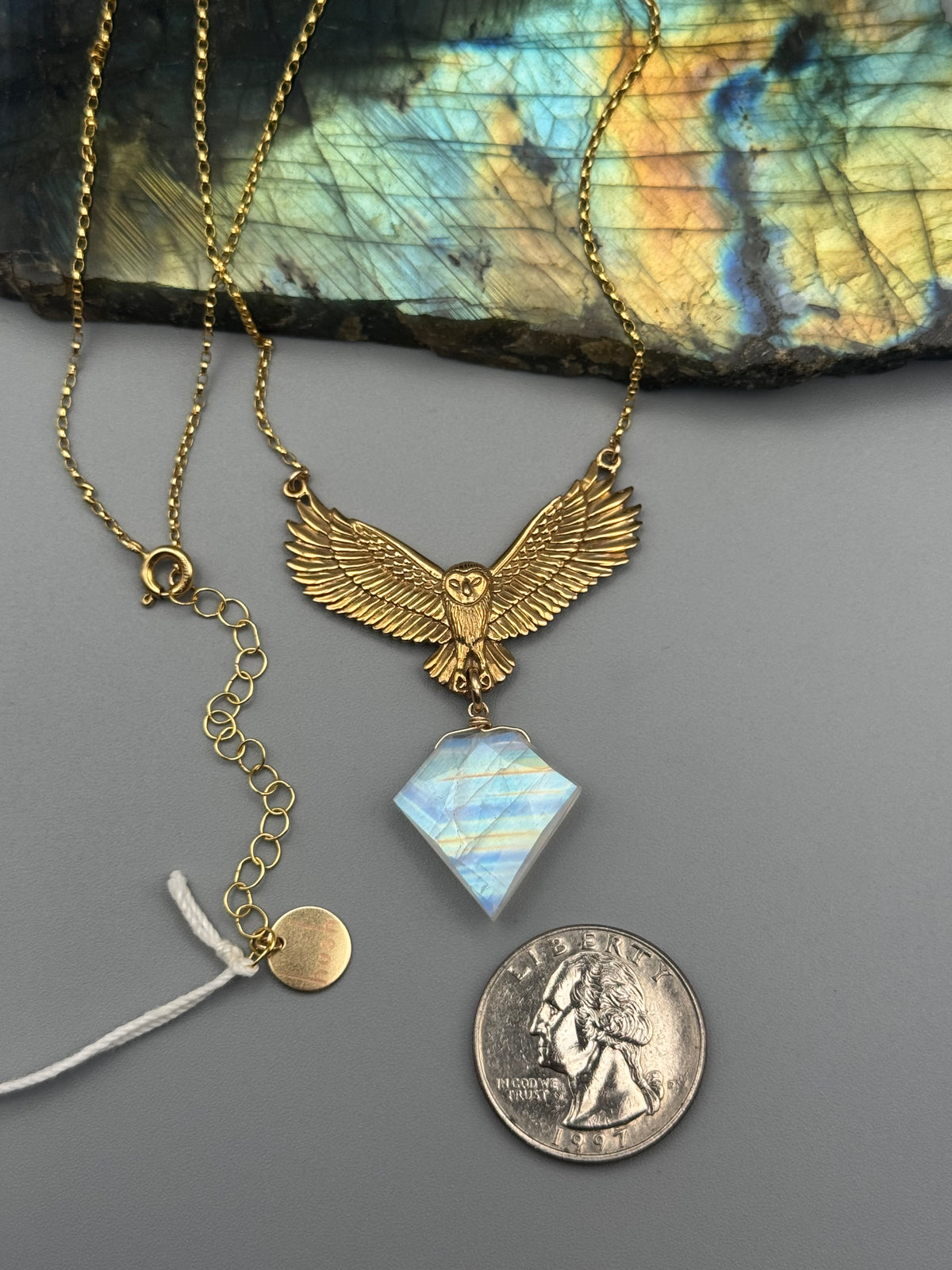 •NOCTURNA• rainbow moonstone + gold necklace (16"-18" long)