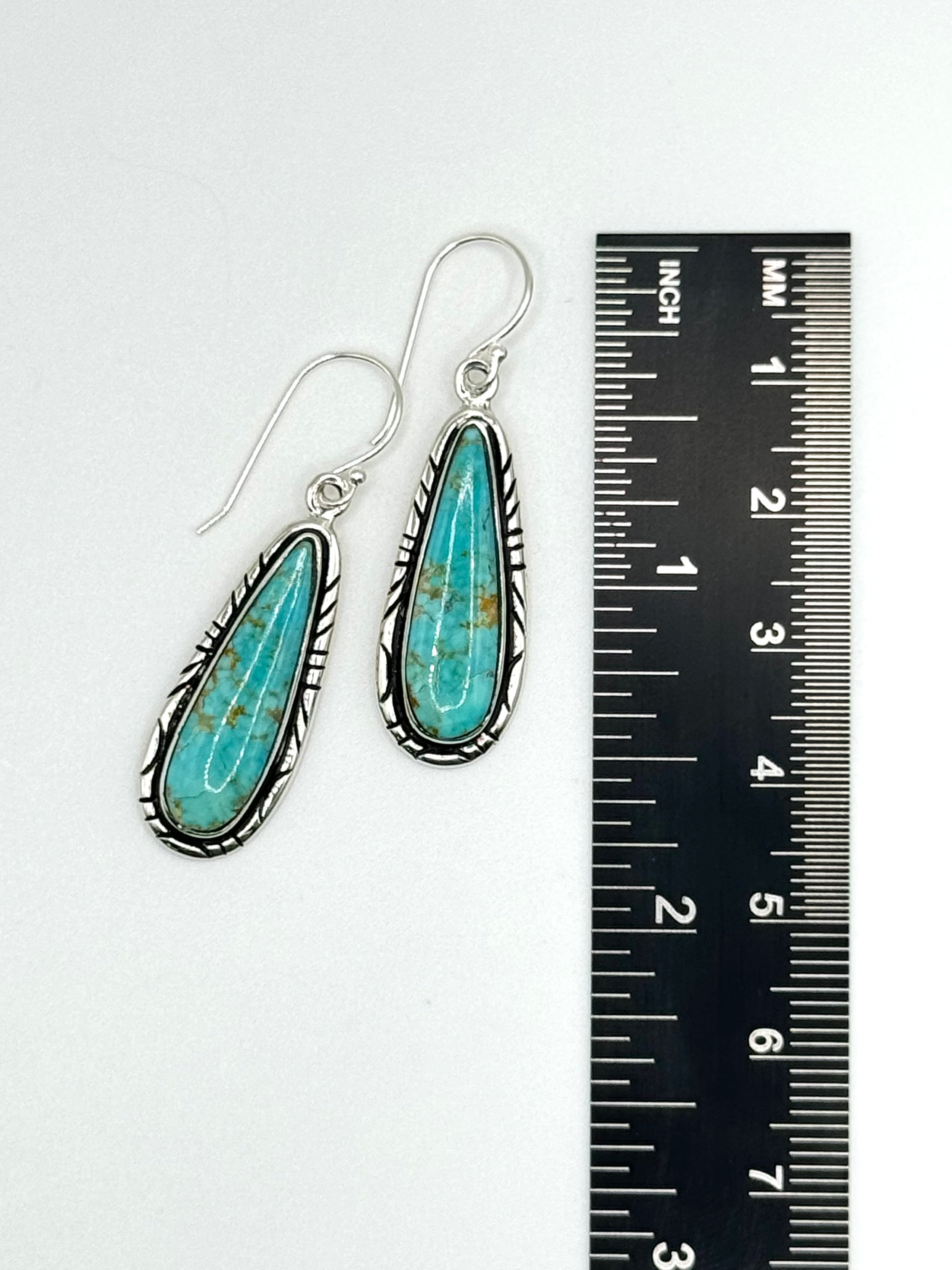 •#8 NEVADA TURQUOISE TEARDROP• Navajo silver dangle earrings