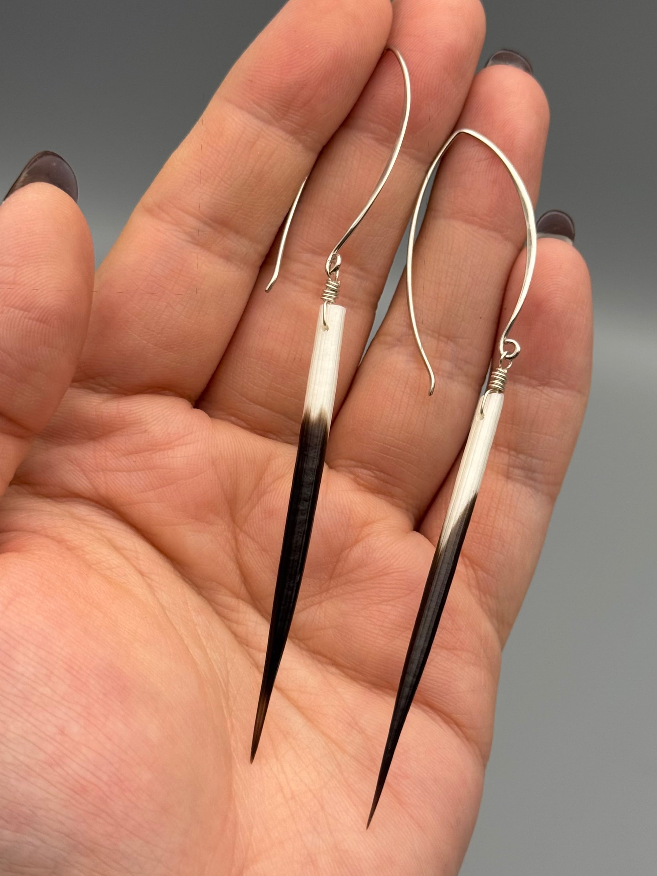 •THREADER• porcupine quill + silver earrings