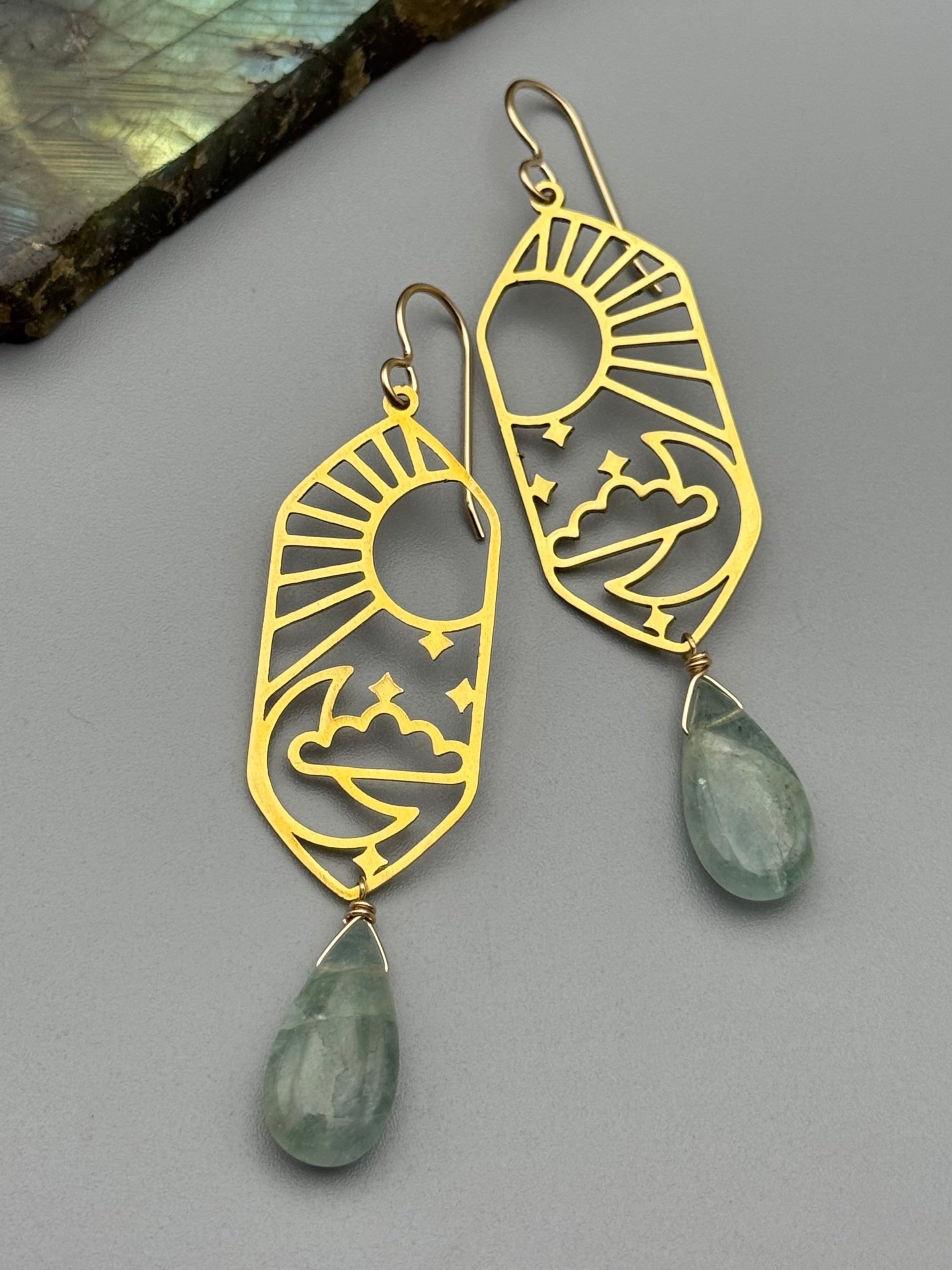 •CELESTIAL NAVIGATION• aquamarine + gold earrings