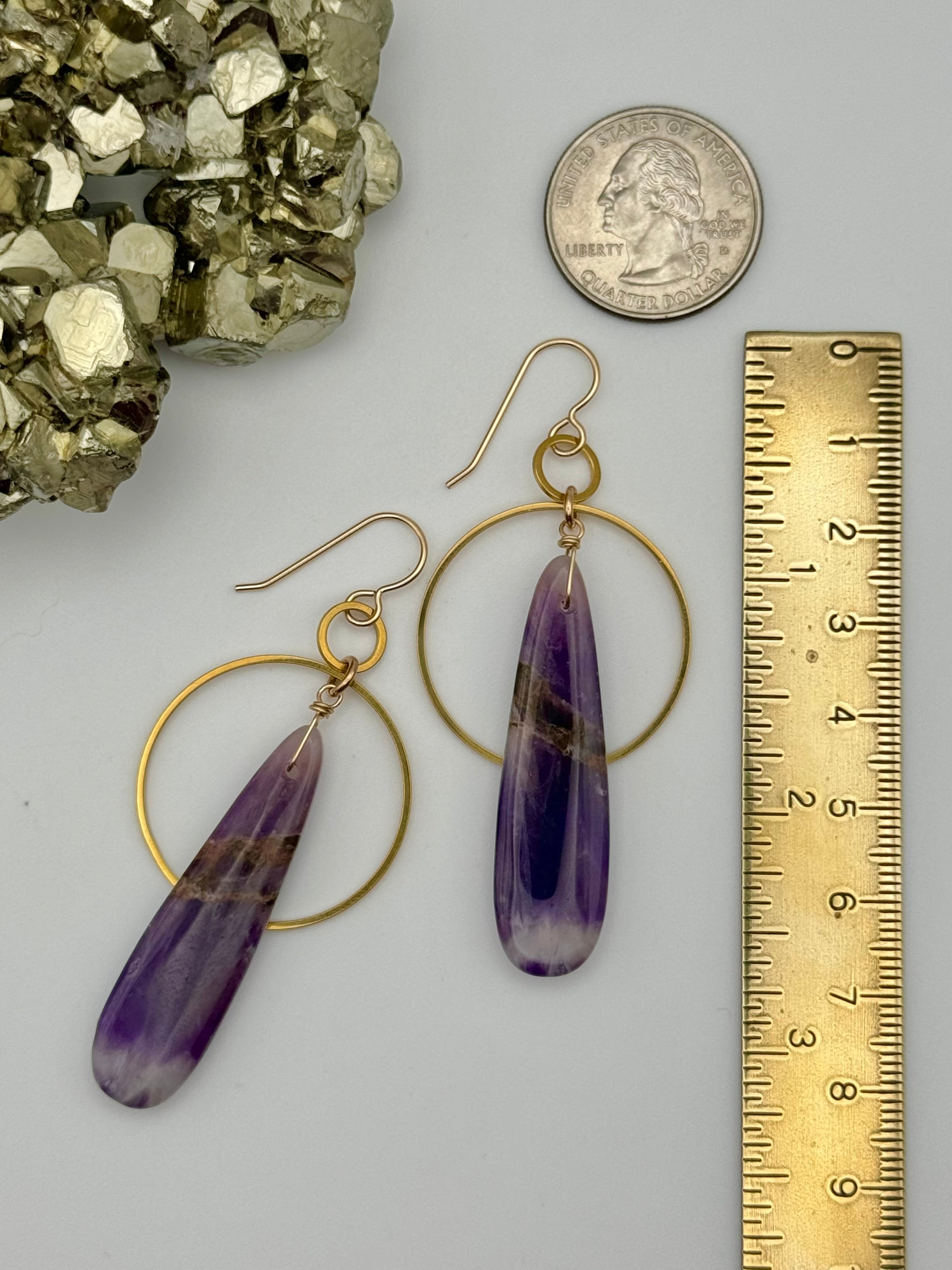 •EQUA-ORBIT• chevron amethyst + gold dangle earrings