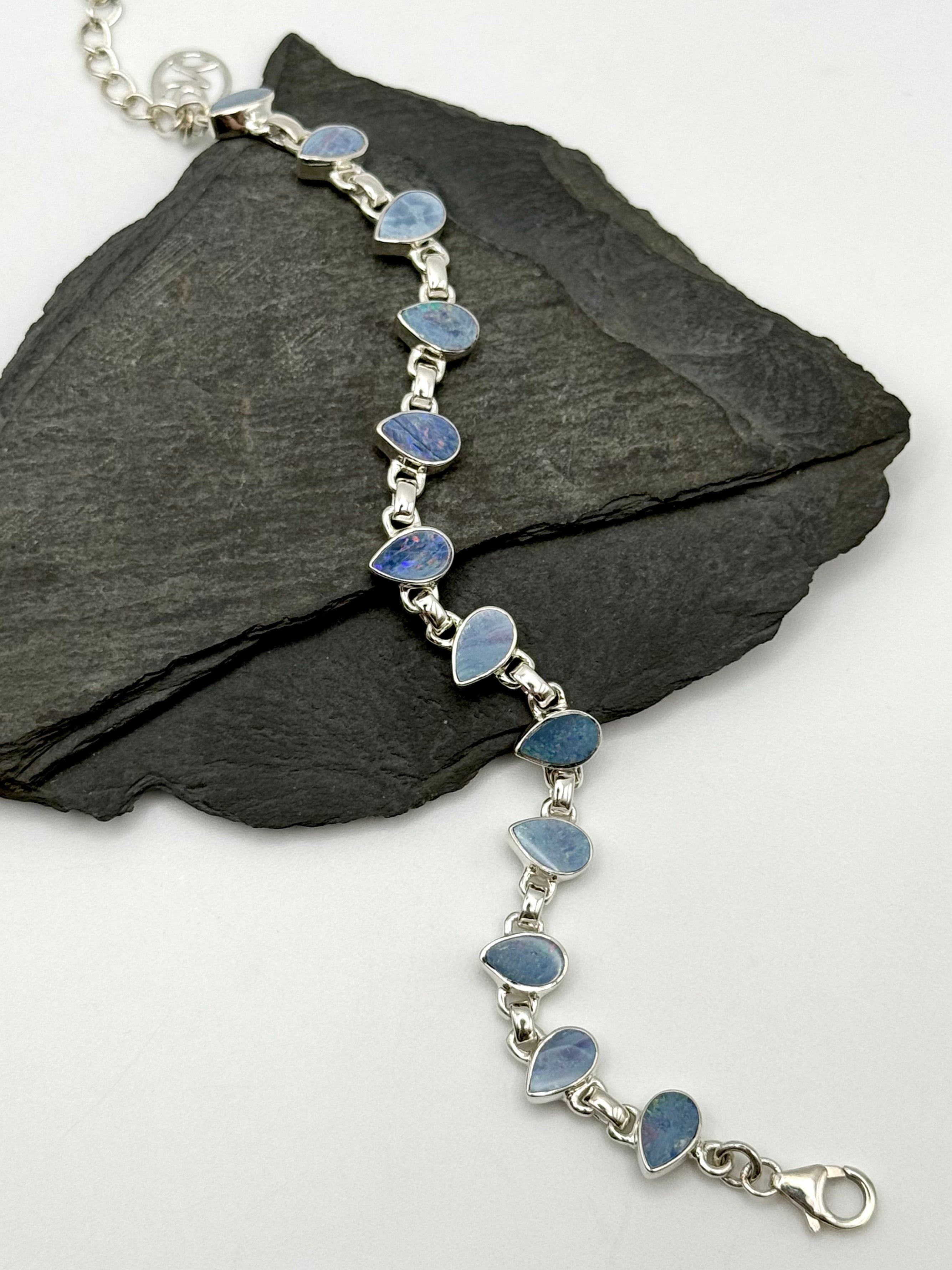 •AUSTRALIAN OPAL TEARDROPS• multi-stone + silver bracelet (6.5"-8")