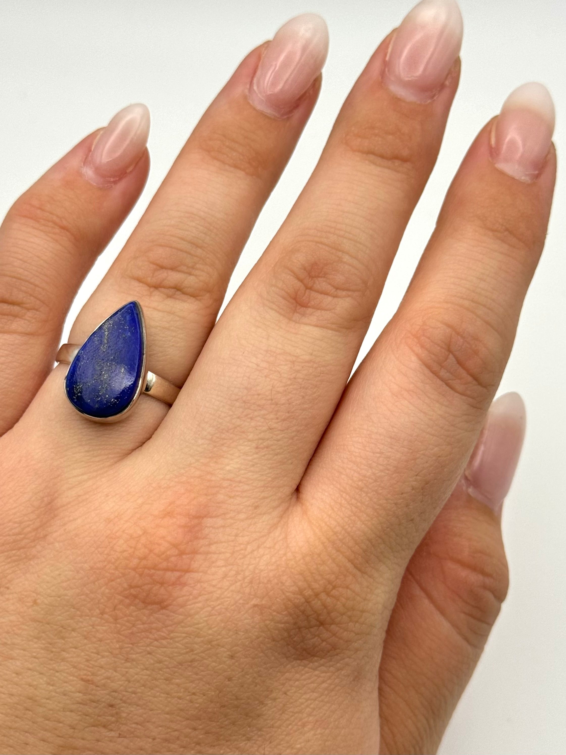 •LAPIS - LARGE TEARDROP• silver ring (size 8)