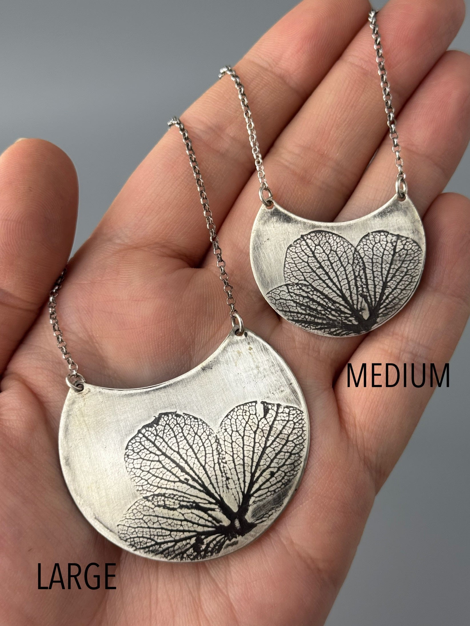 •HYDRANGEA CRESCENT• silver necklace (20" long)