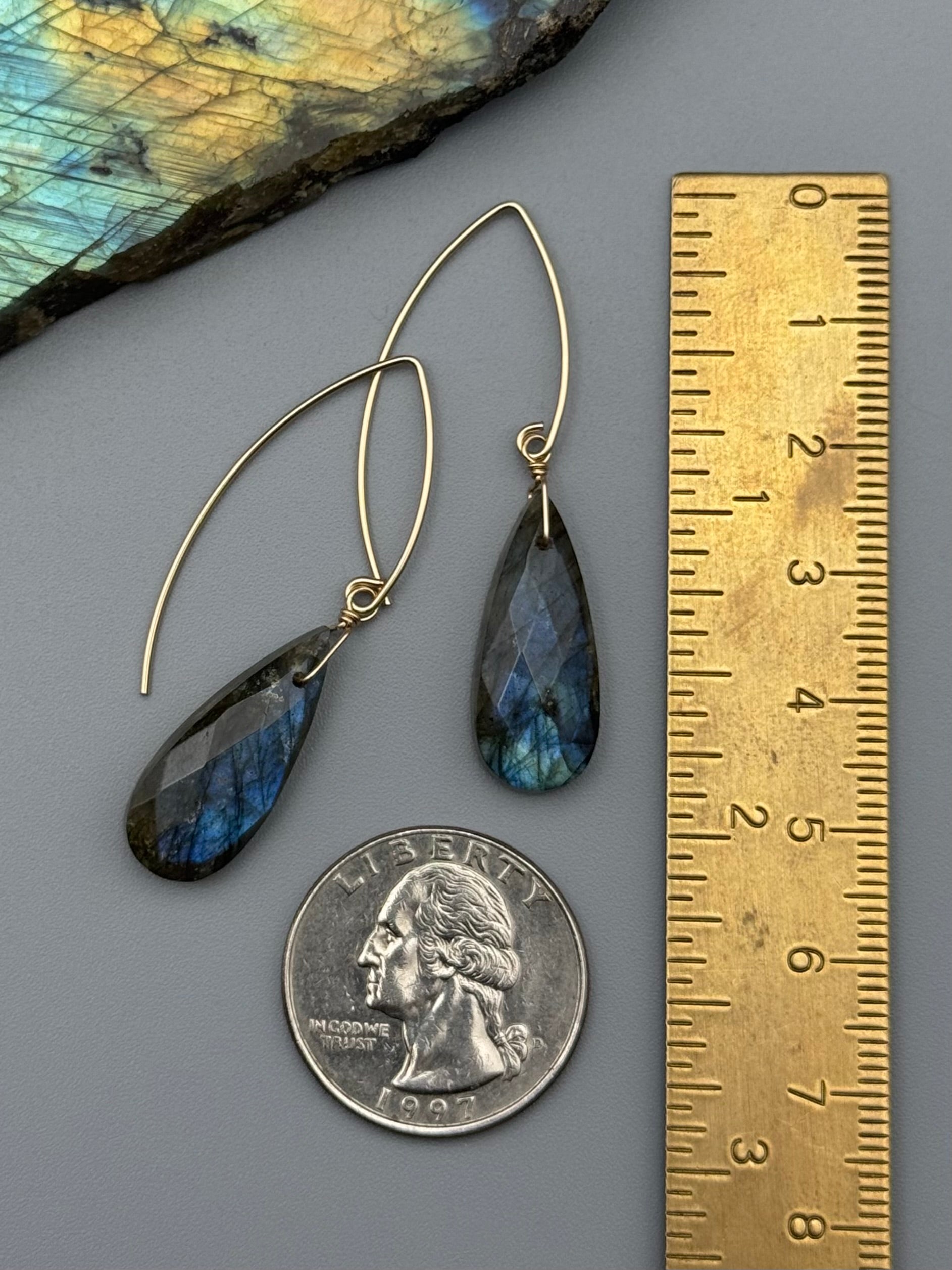 •STRAY• labradorite tear + gold earrings