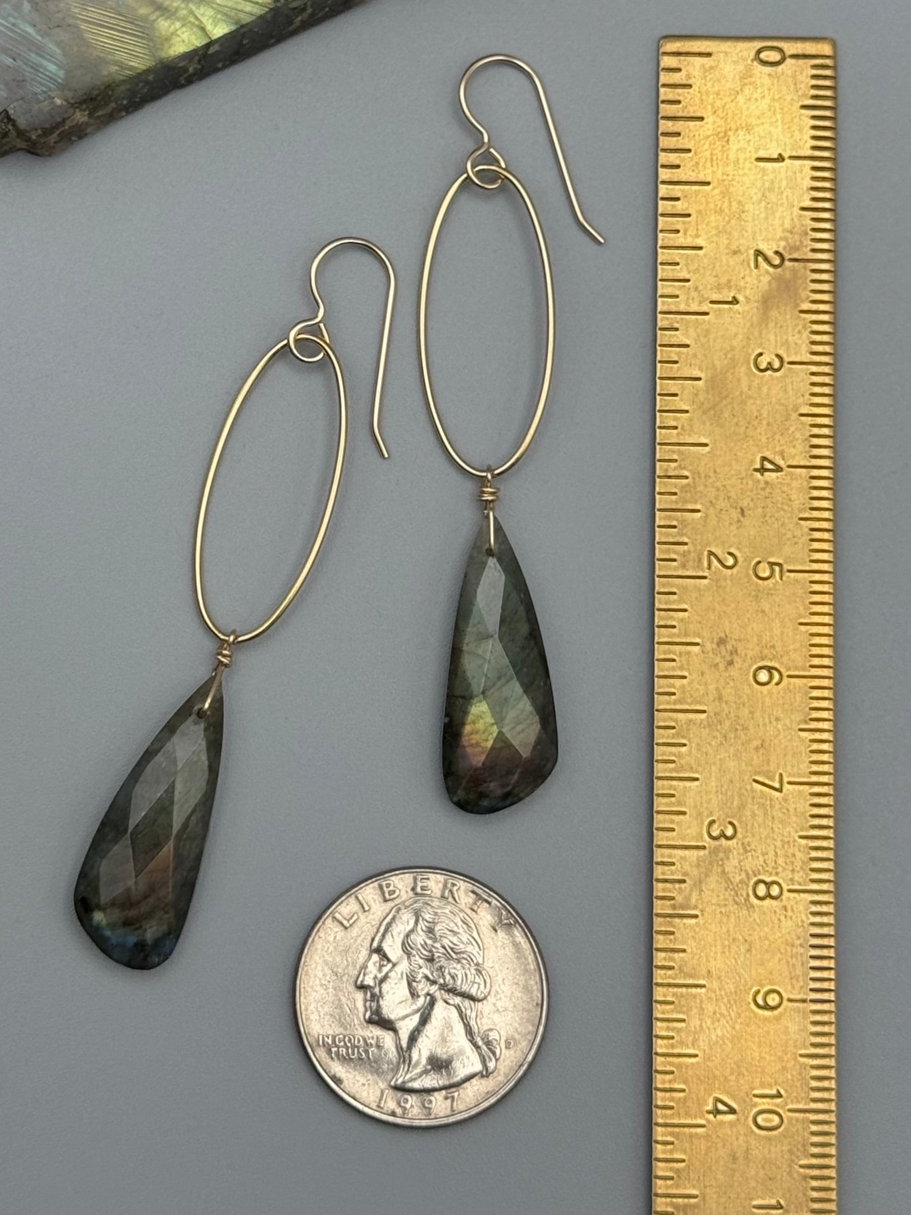 •IO• faceted labradorite wing + gold earrings