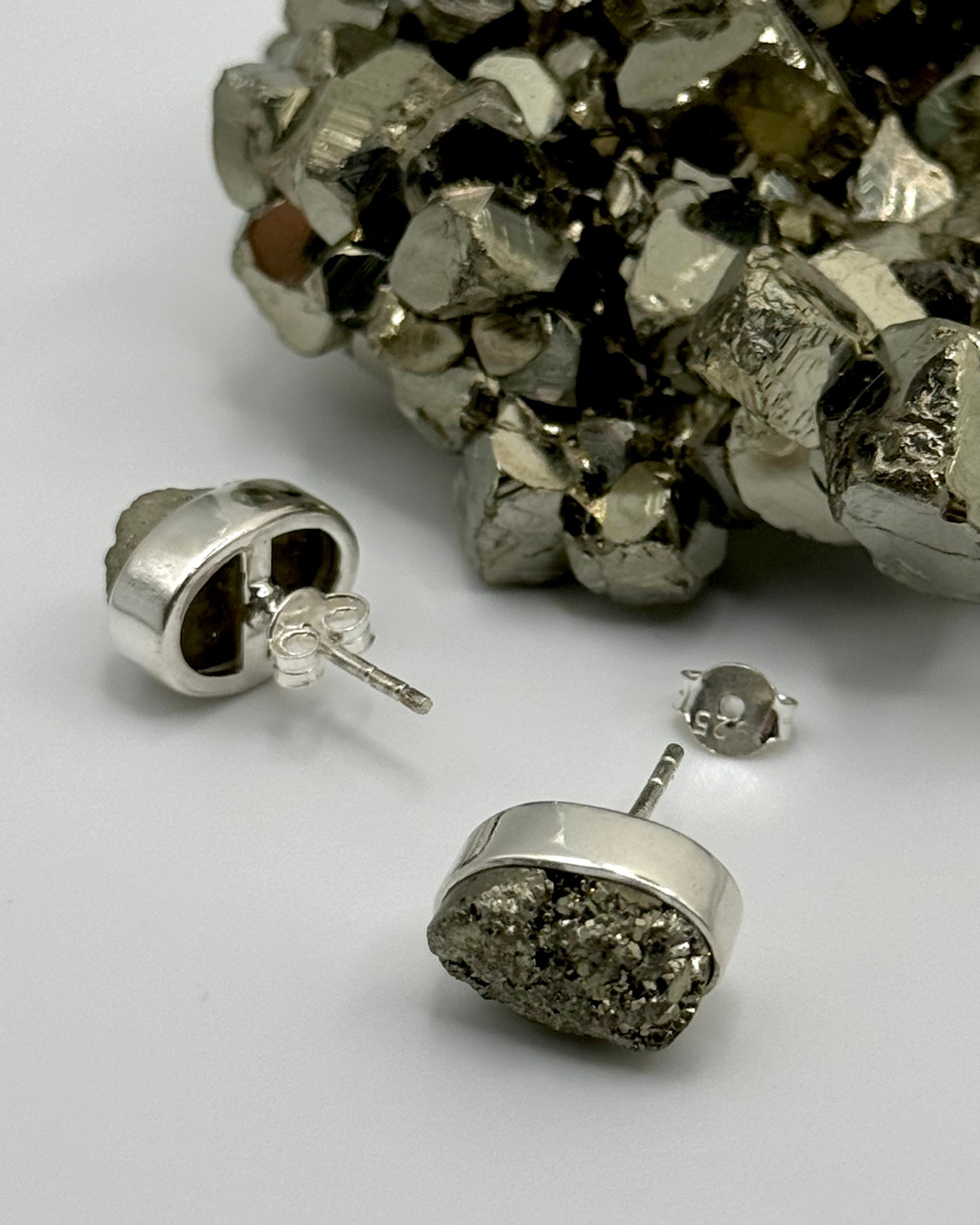 •PYRITE - OVAL• silver bezel set stud earrings