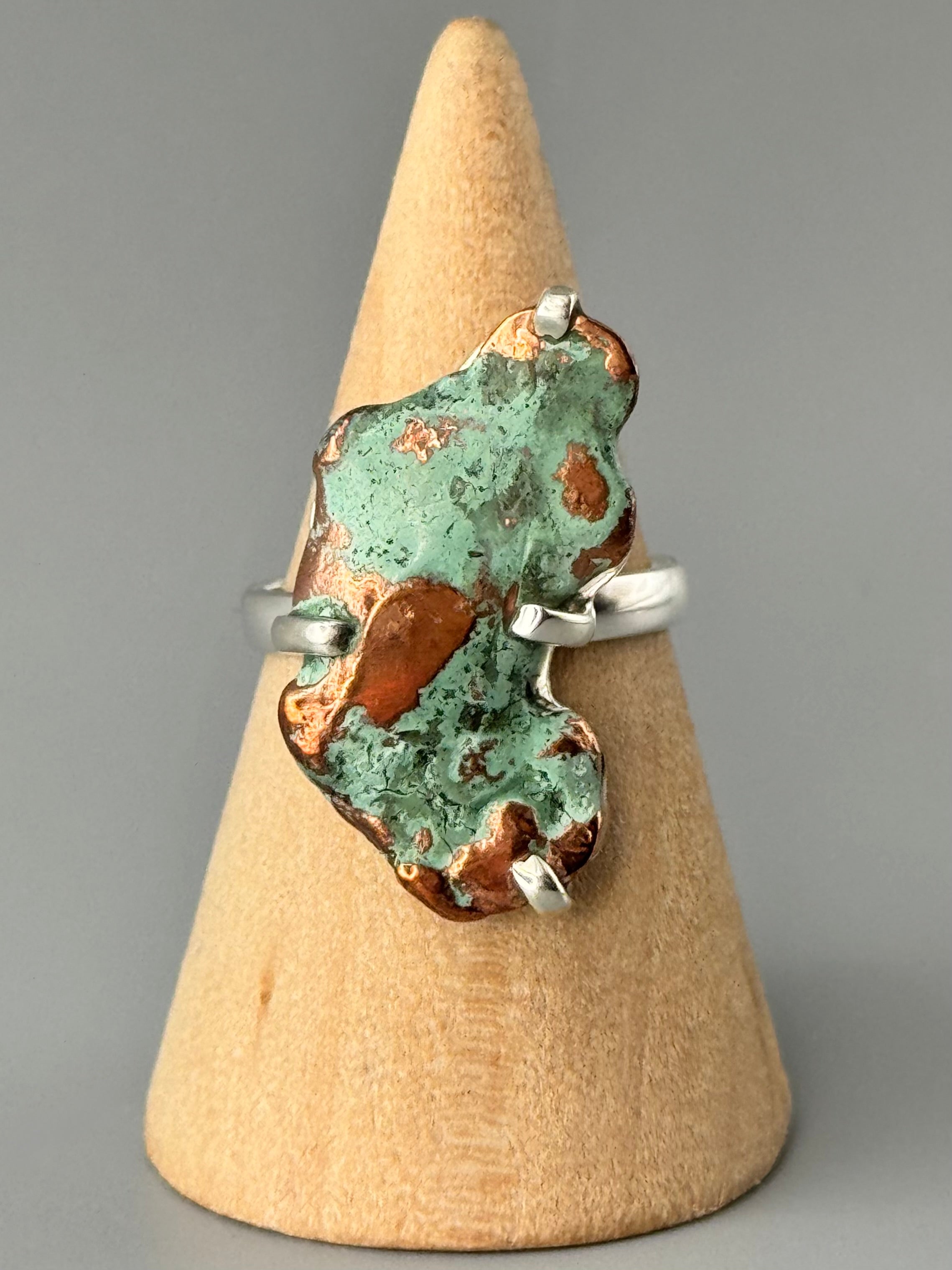 •COPPER SPLASH• prong set silver ring (size 8)