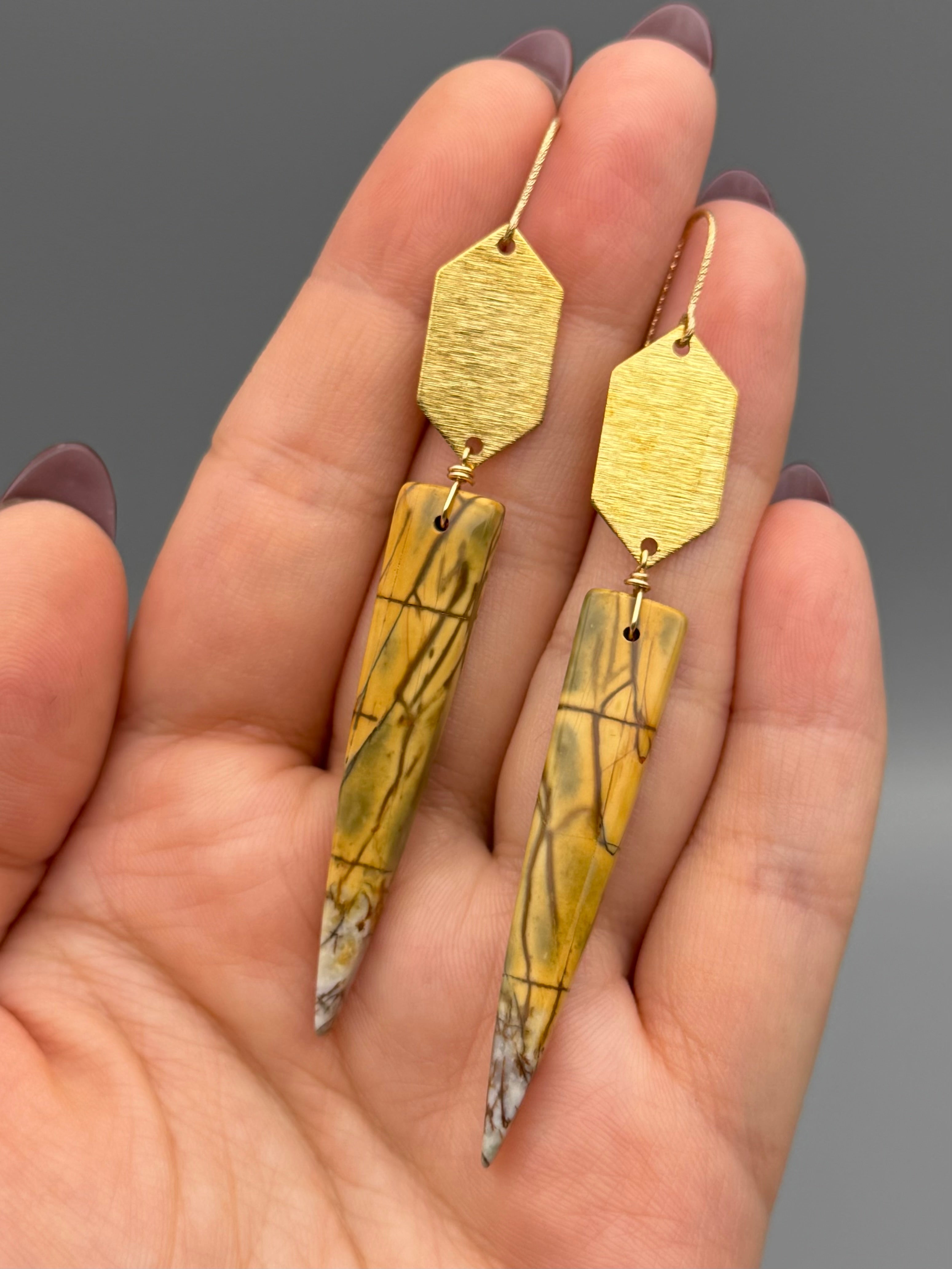 •HEXED• red creek jasper + gold earrings