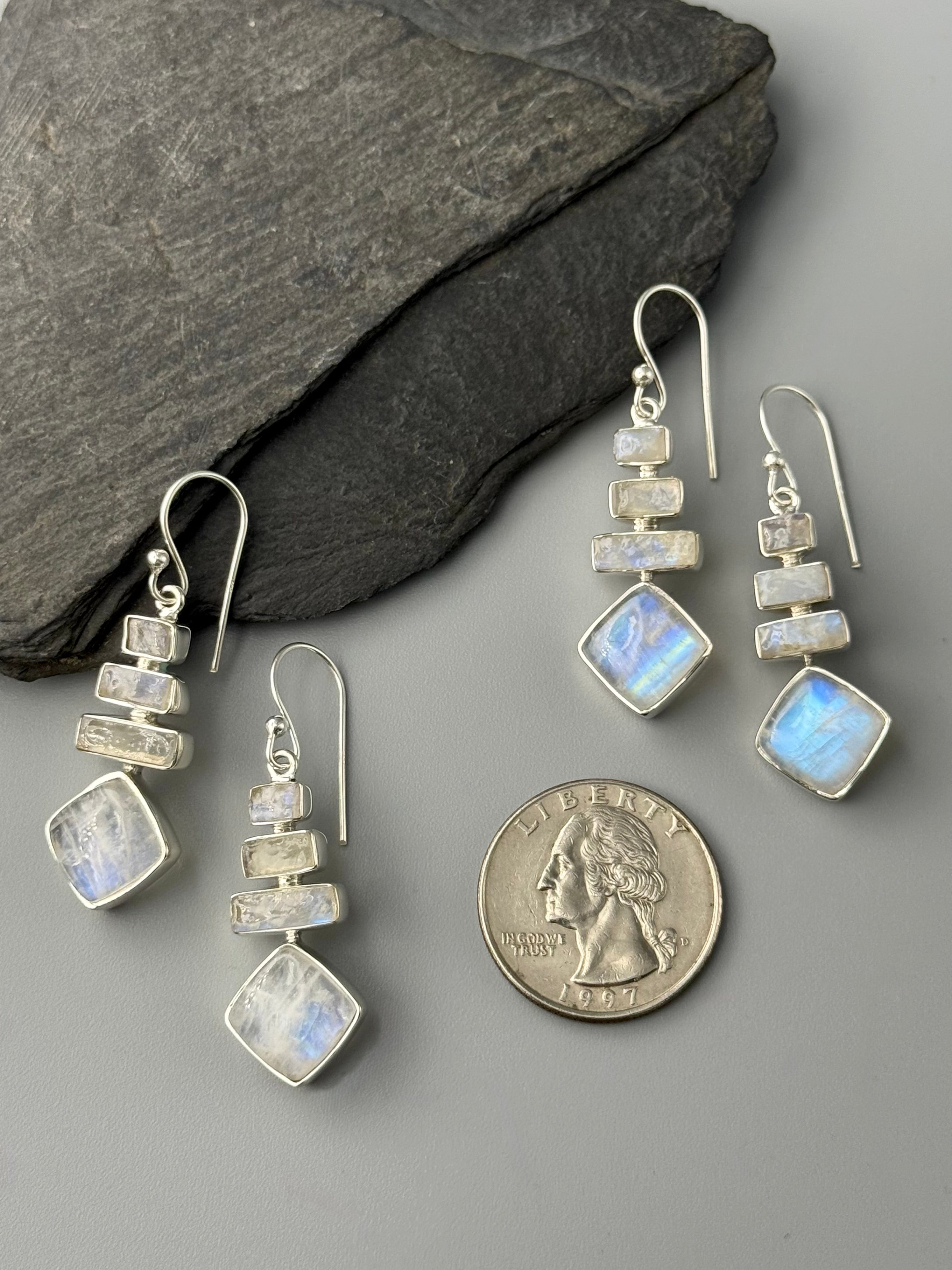 •RAINBOW MOONSTONE - PAGODA• silver dangle earrings