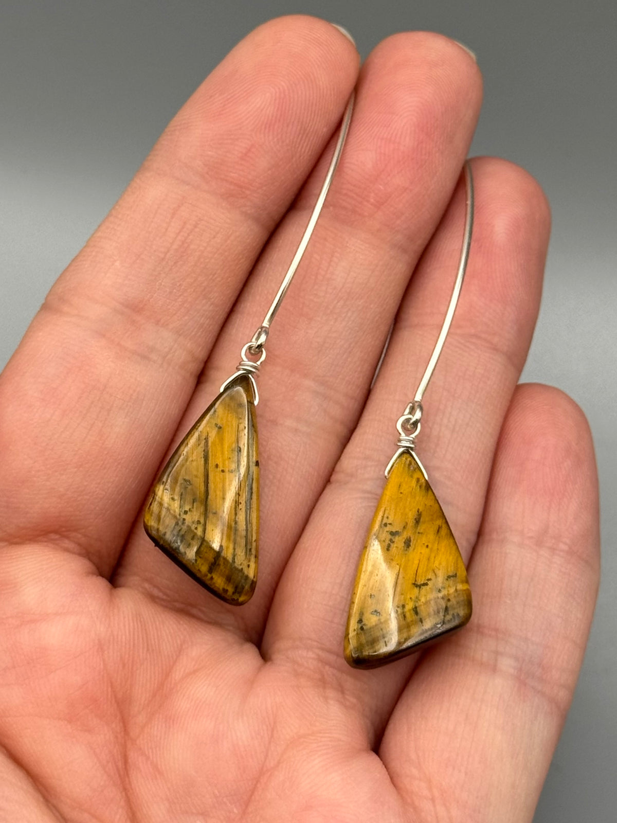 •STRAY• tiger eye wing + silver earrings