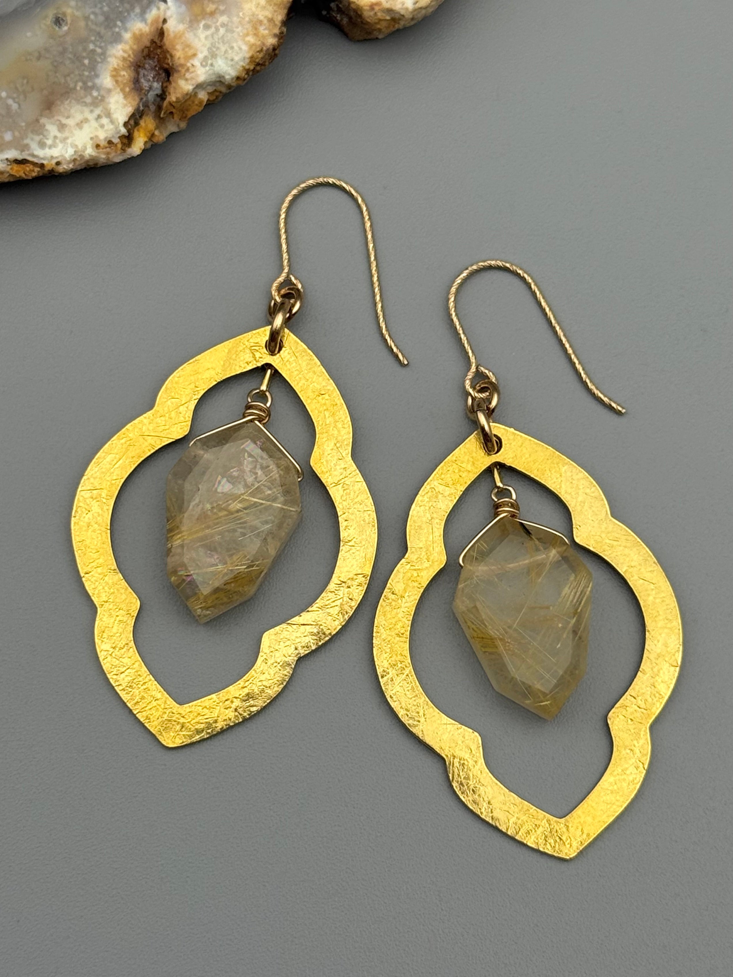 •ARABESQUE• rutilated quartz + gold earrings