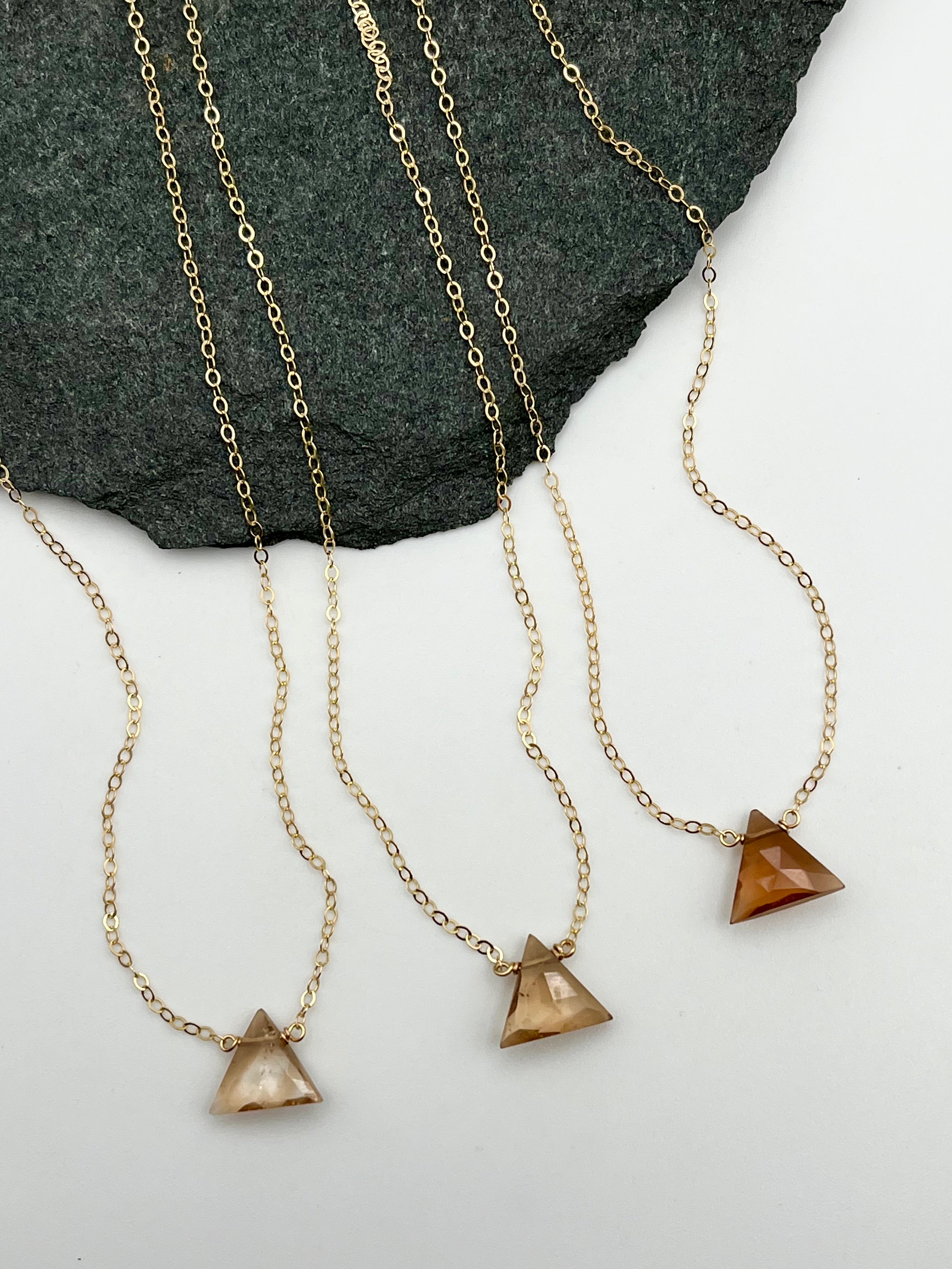 •STRAY• faceted imperial topaz triangle + gold necklace