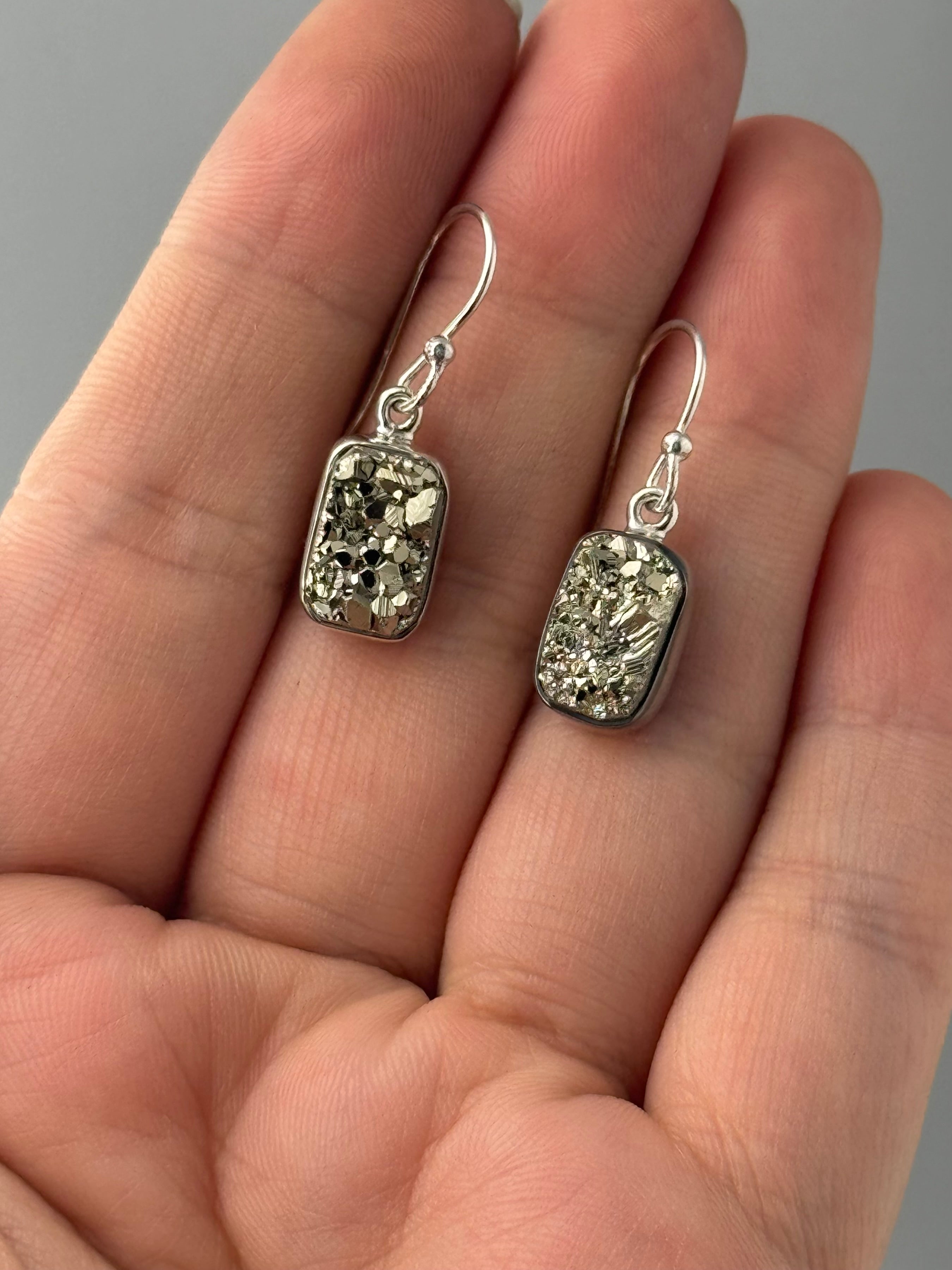 •PYRITE - SOFT RECTANGLE• silver dangle earrings