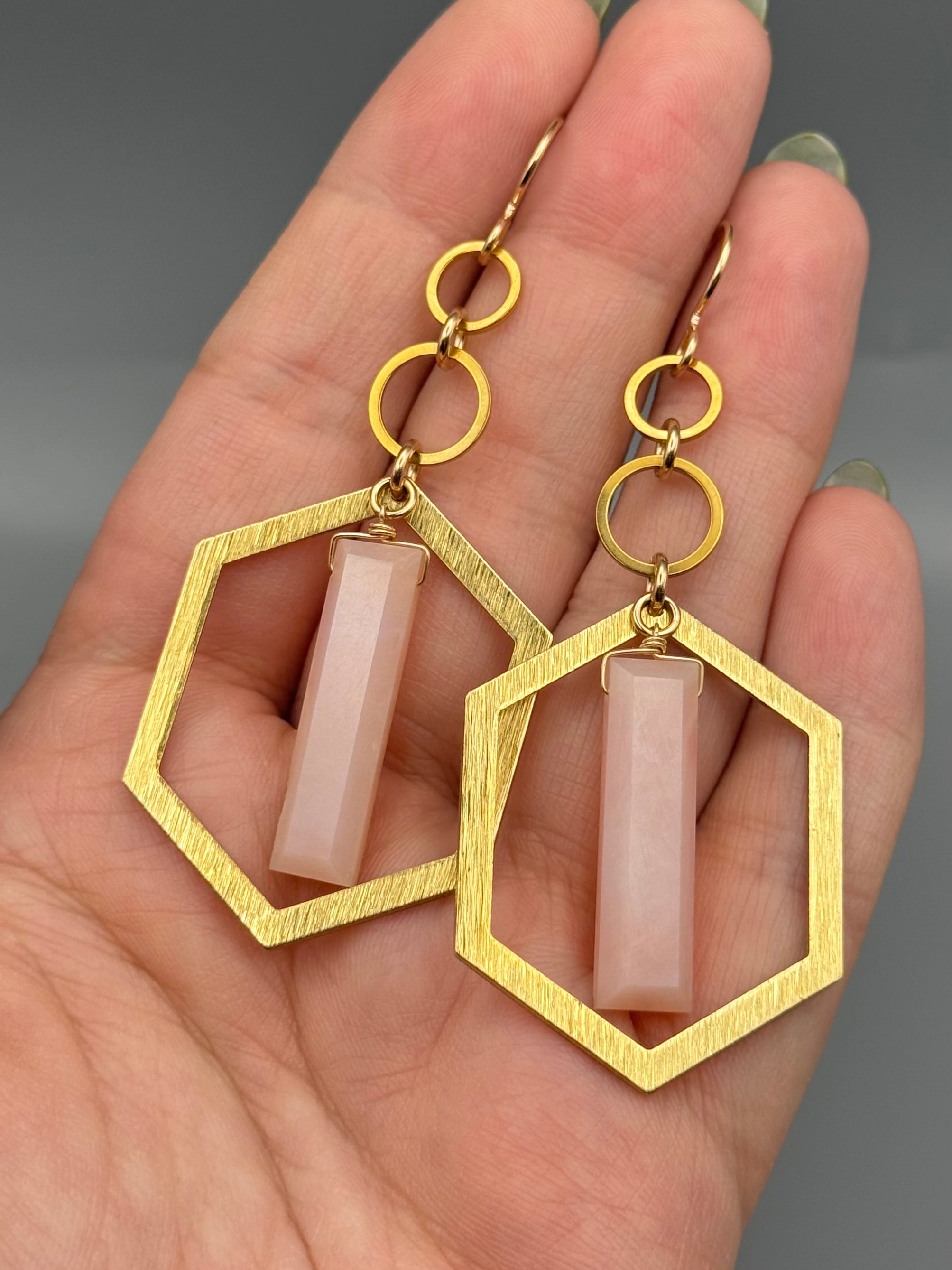 •HEX ORBITAL• rhodochrosite + gold earrings