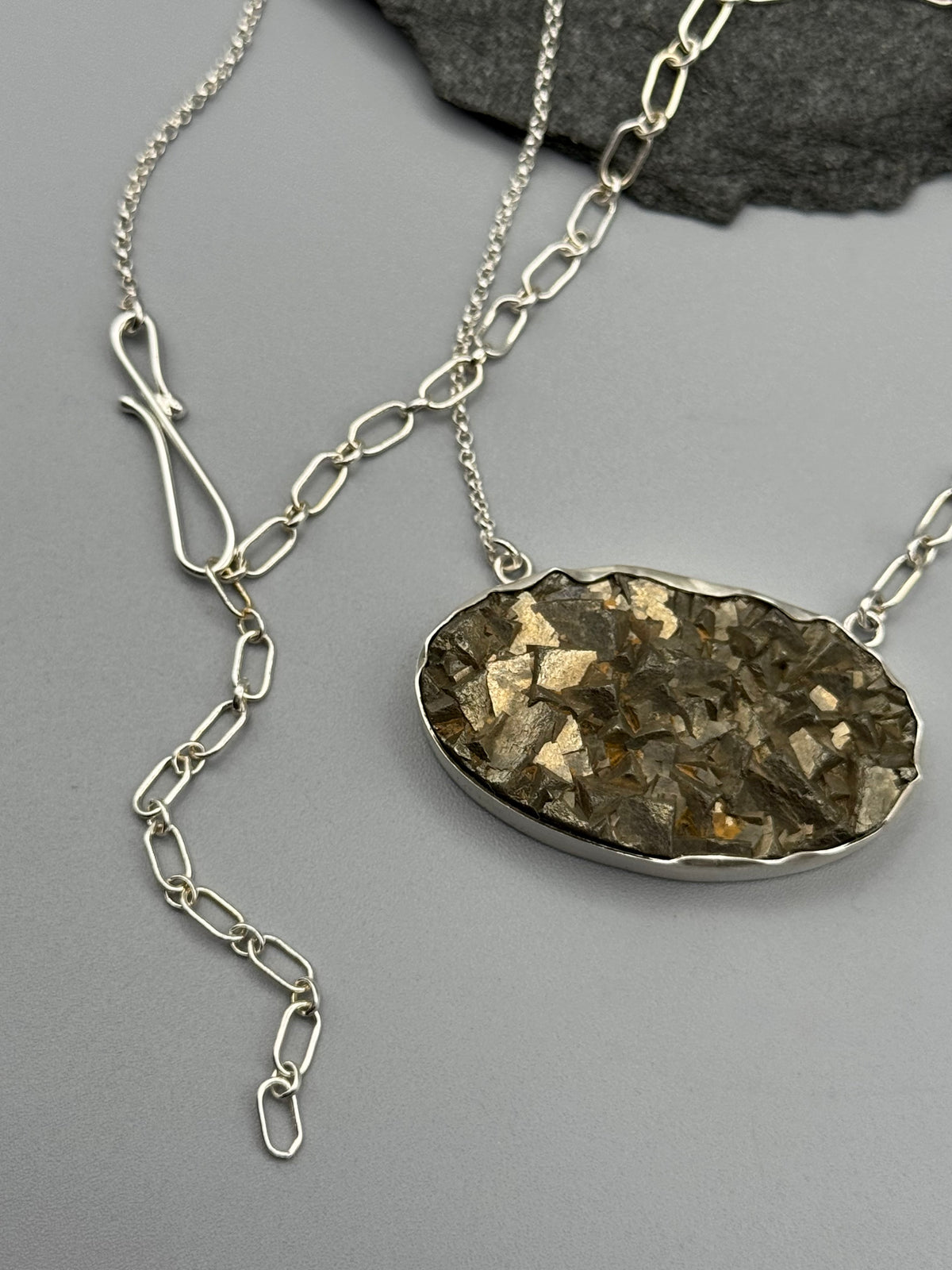 •MOD FLORA• pyrite + silver necklace (adj to 18.5" long)