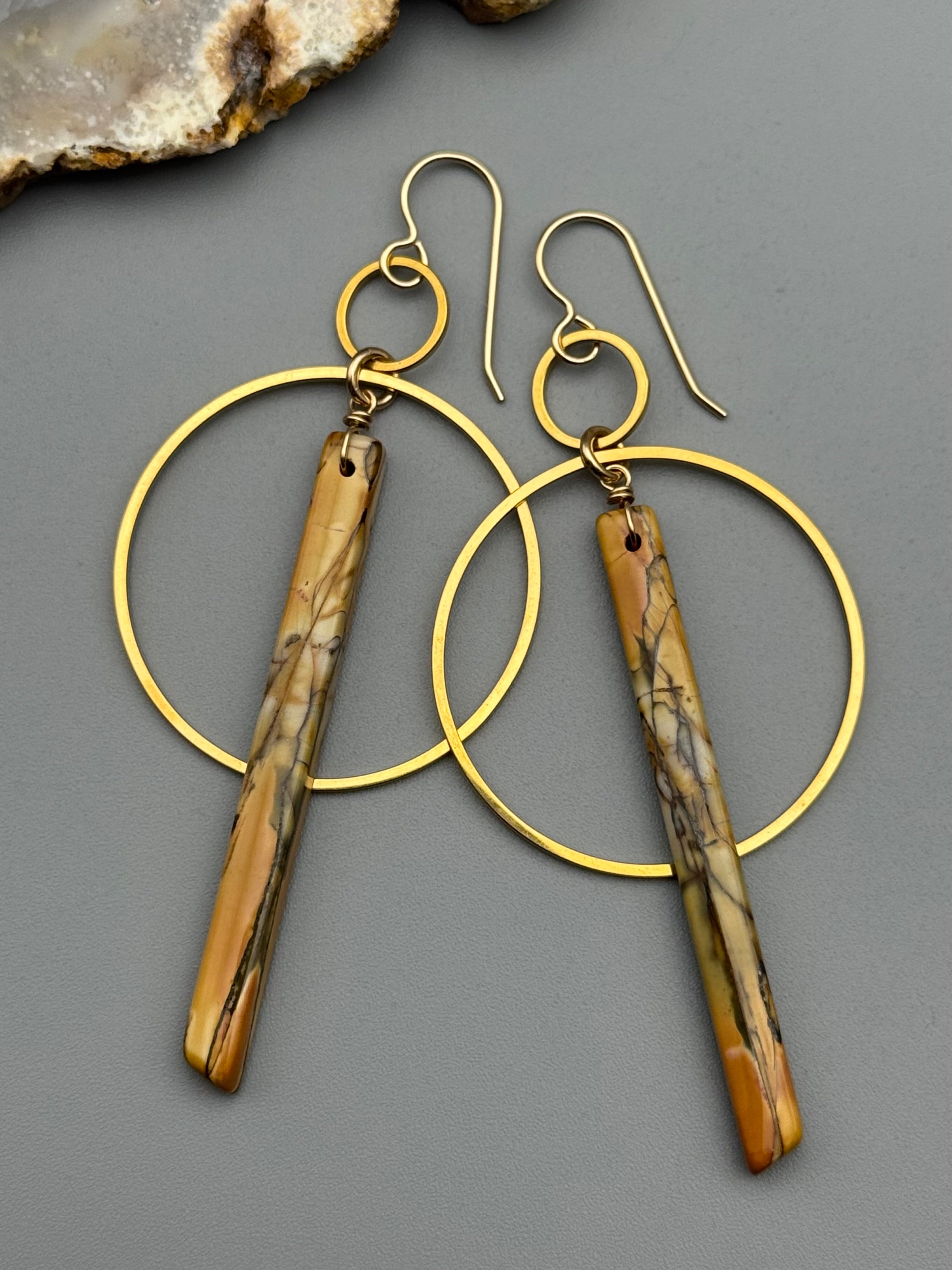 •EQUA-ORBIT• red creek jasper stick + gold earrings