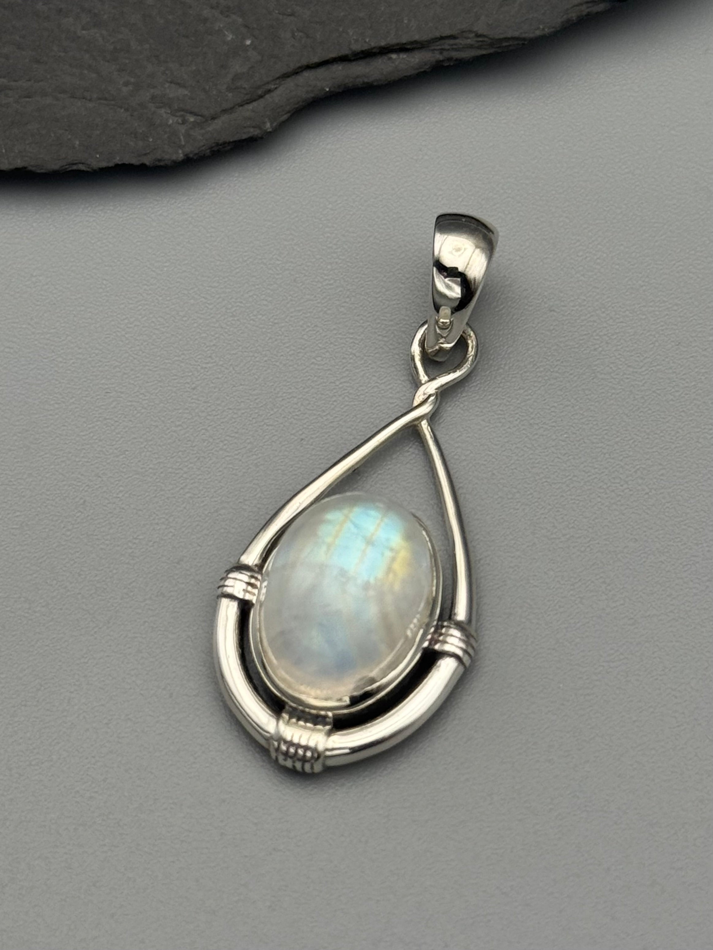 •RAINBOW MOONSTONE - HITCHED• sterling silver pendant