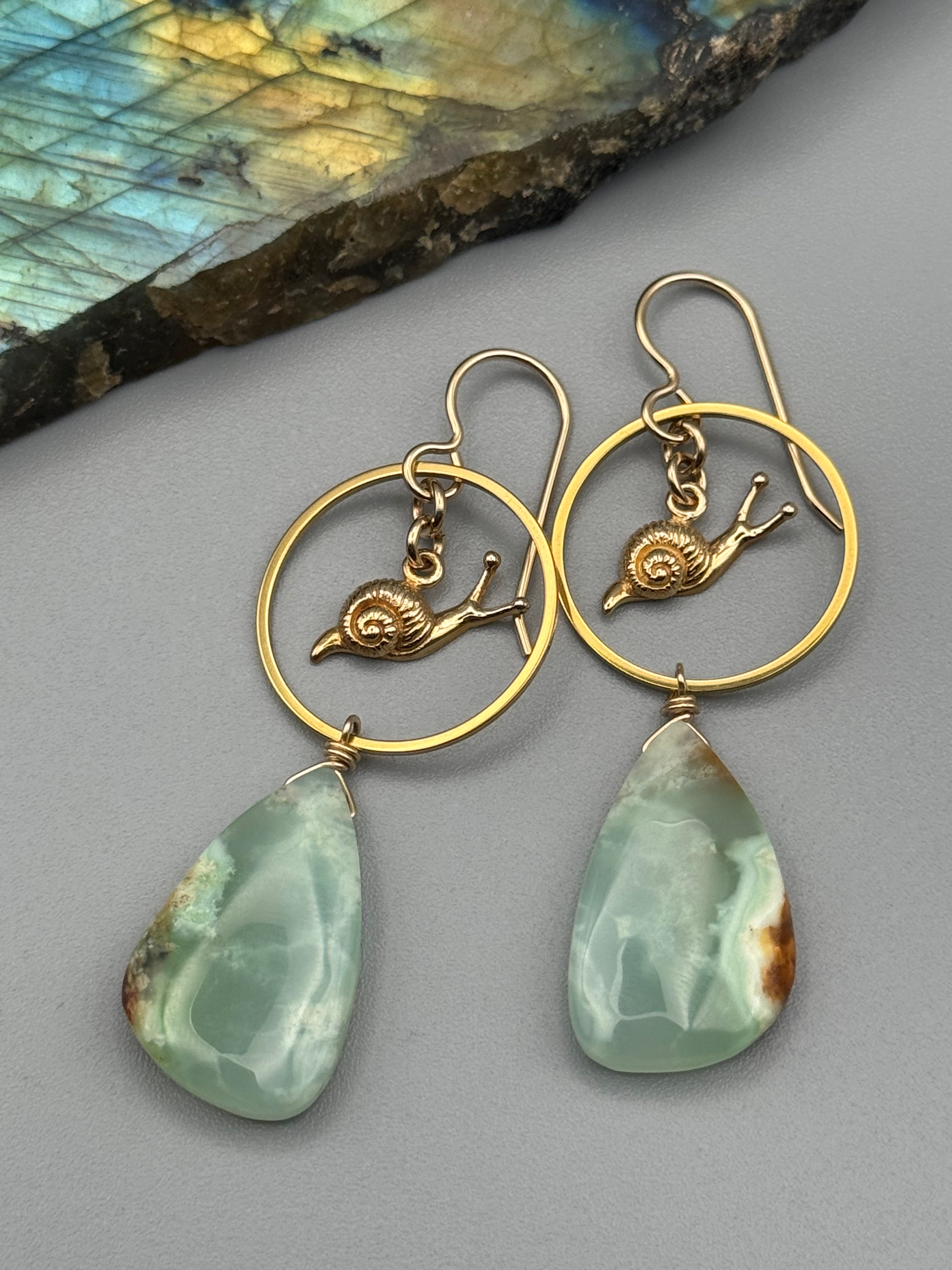•LINGER• chrysoprase wing + gold earrings