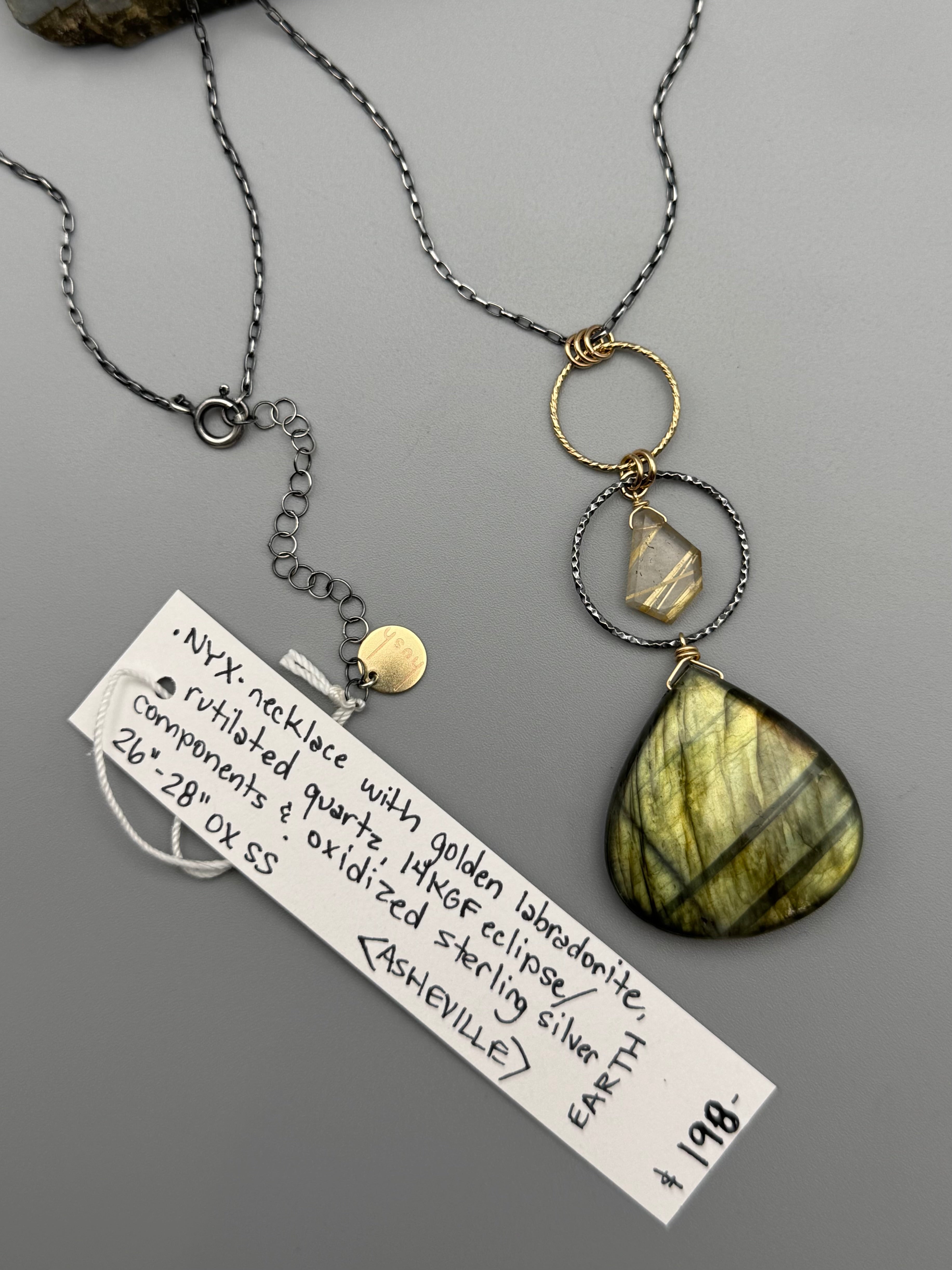 •NYX• rutilated quartz + labradorite mixed metal necklace (26"-28" long)