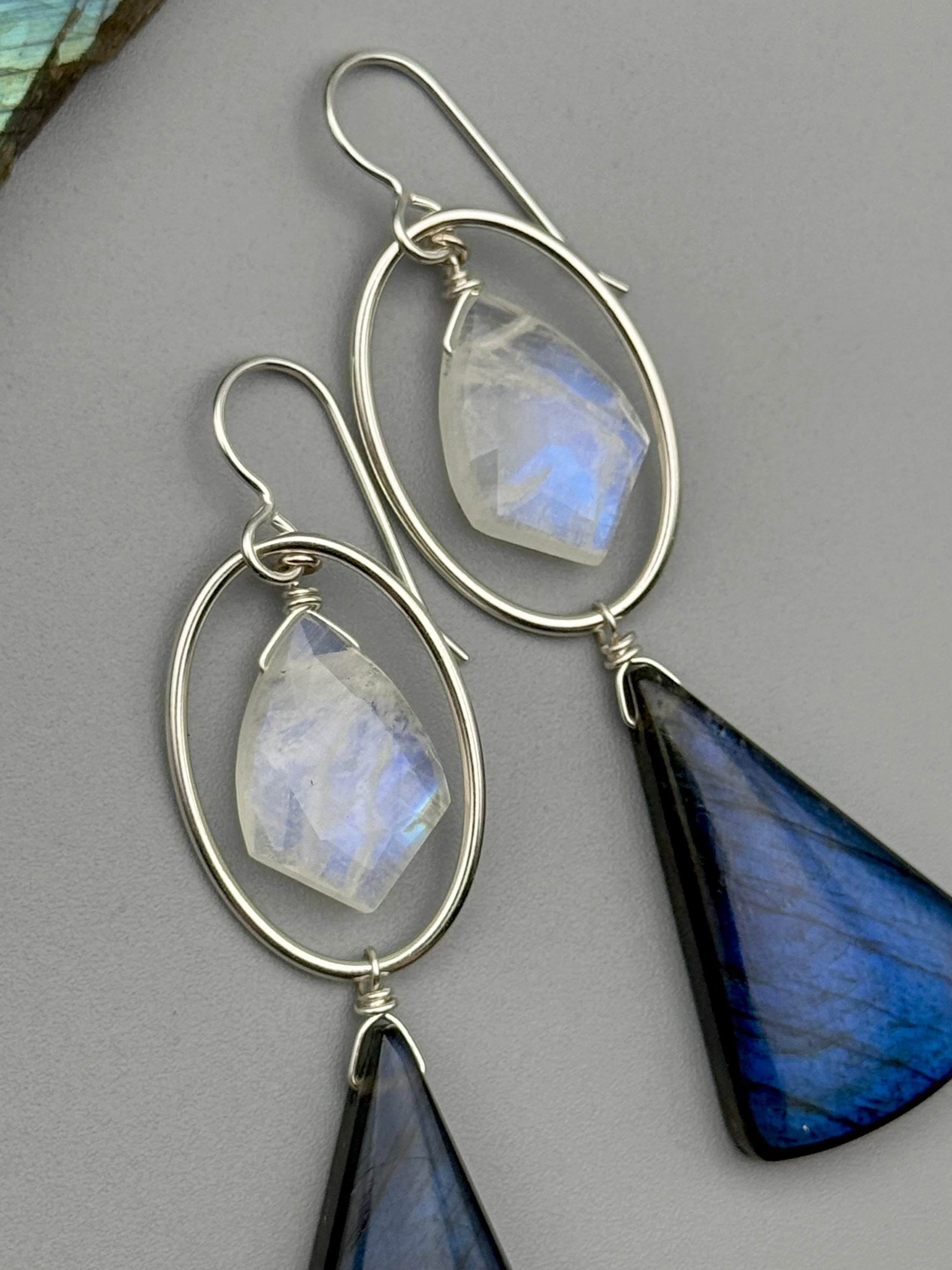 •LUNA• rainbow moonstone + labradorite silver earrings