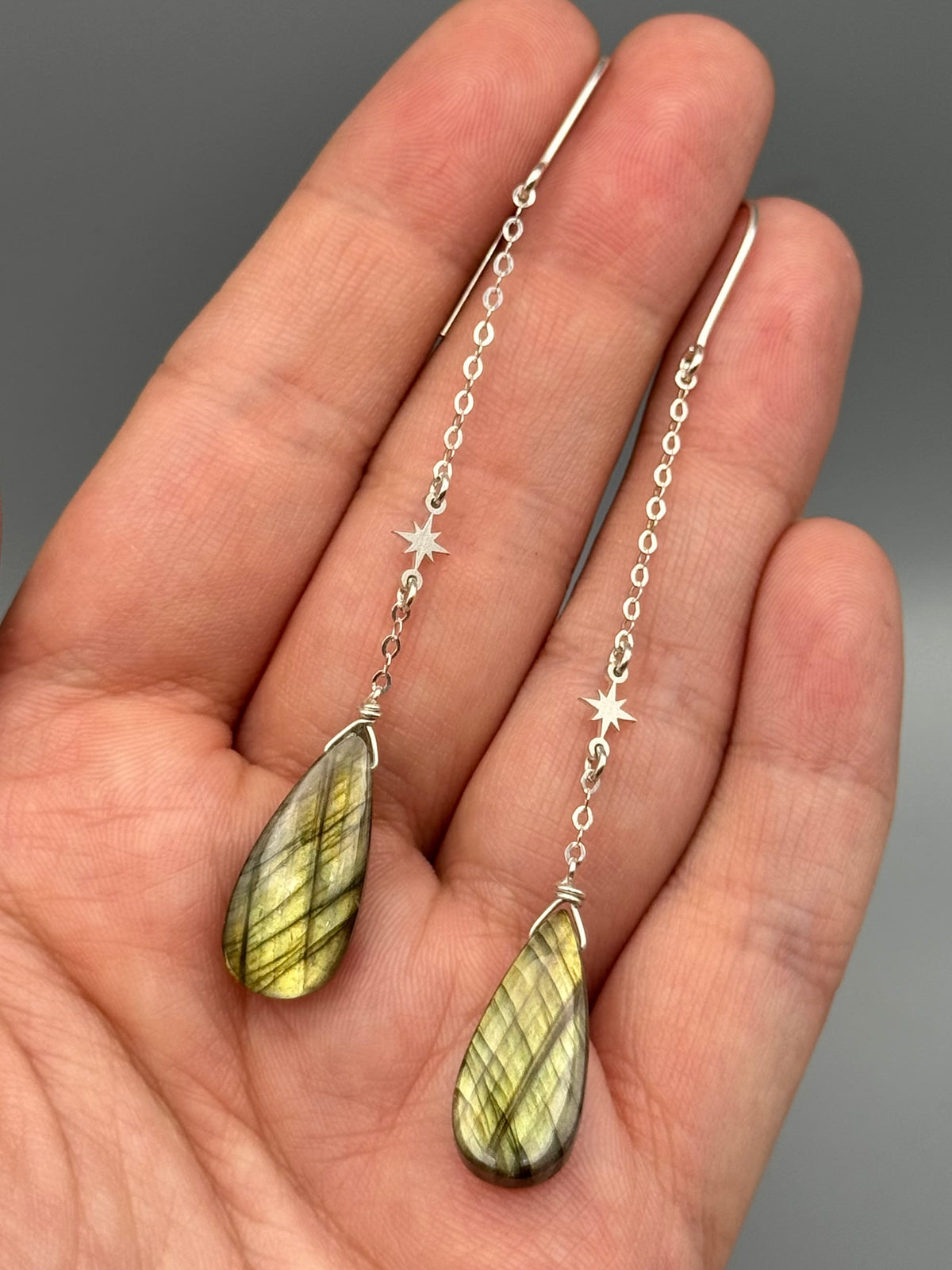 •STARFALL• golden labradorite tear + silver earrings