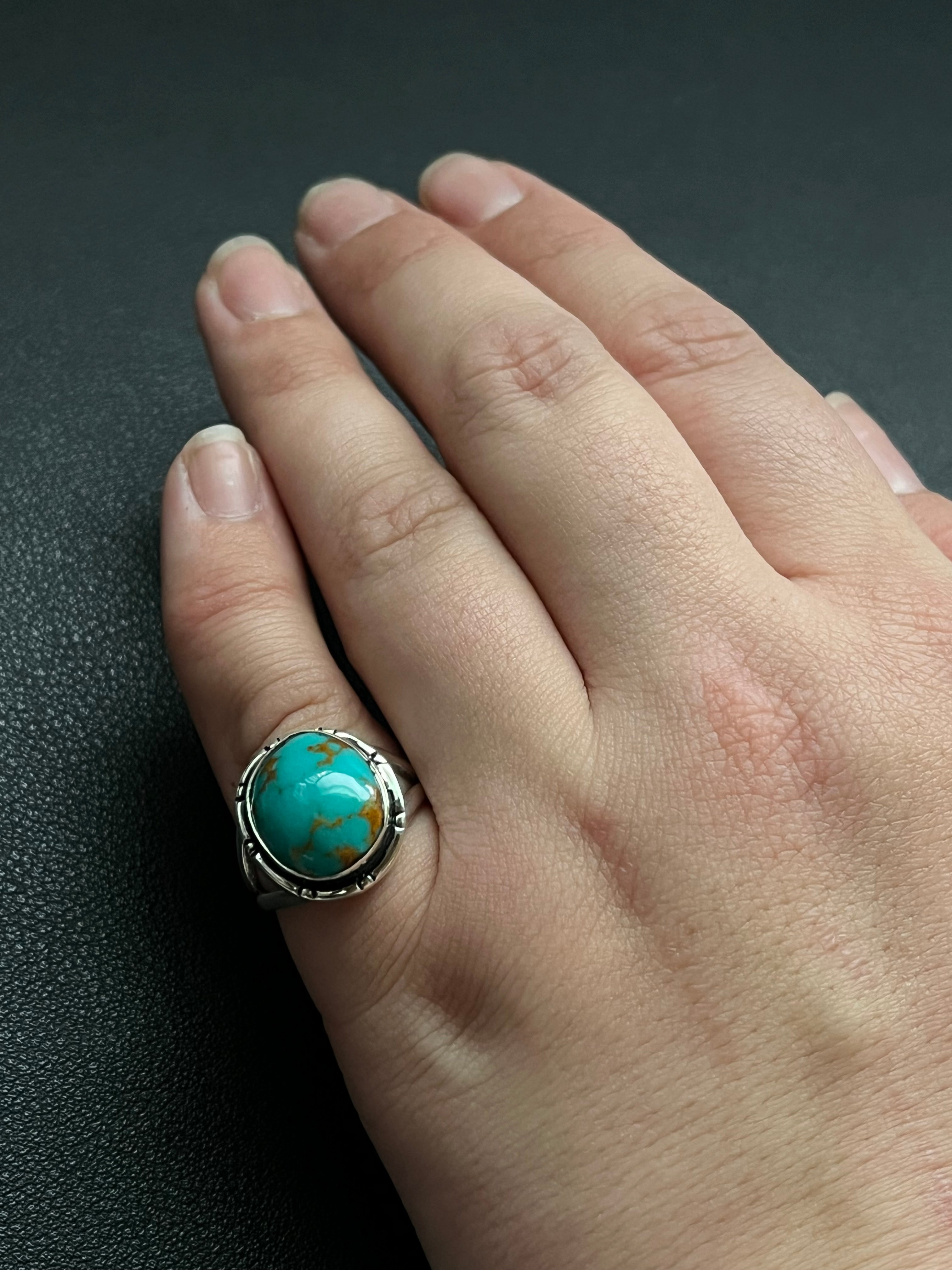 •KINGMAN TURQUOISE• Navajo silver ring - size 6.5