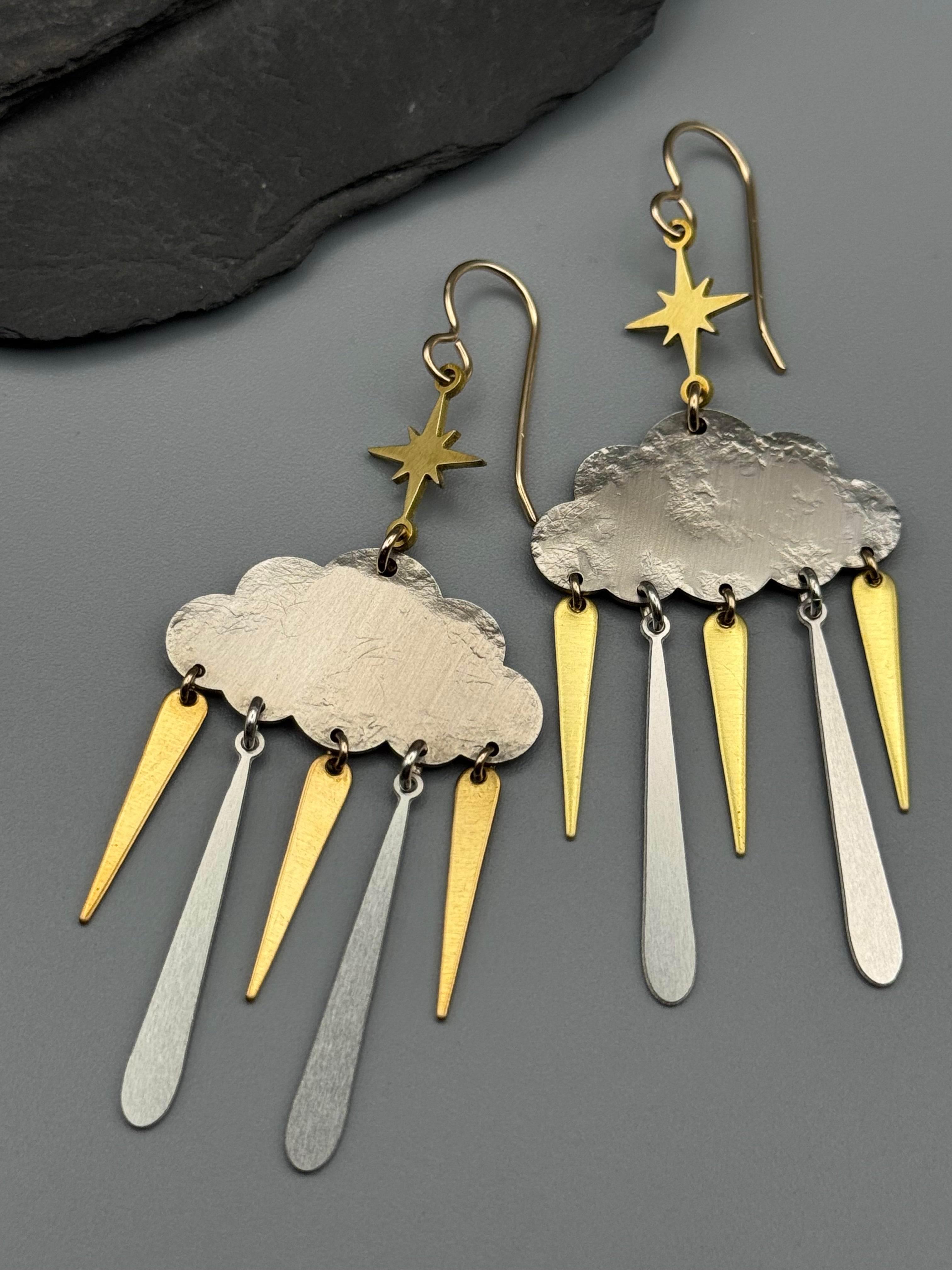 •NIGHT SHOWER• mixed metal dangle earrings