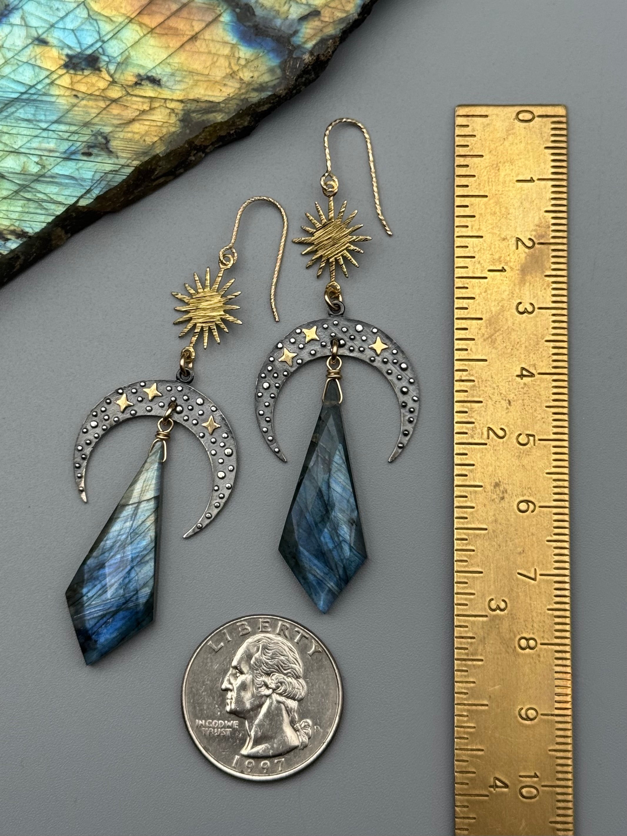 •CELESTIAL ECLIPSE• labradorite + mixed metal earrings
