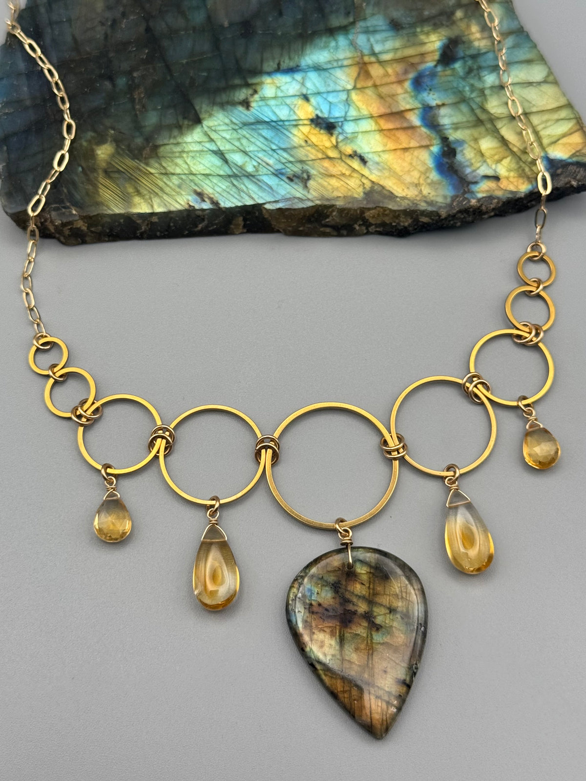 •UNION• golden labradorite + citrine gold necklace (16"-18" long)