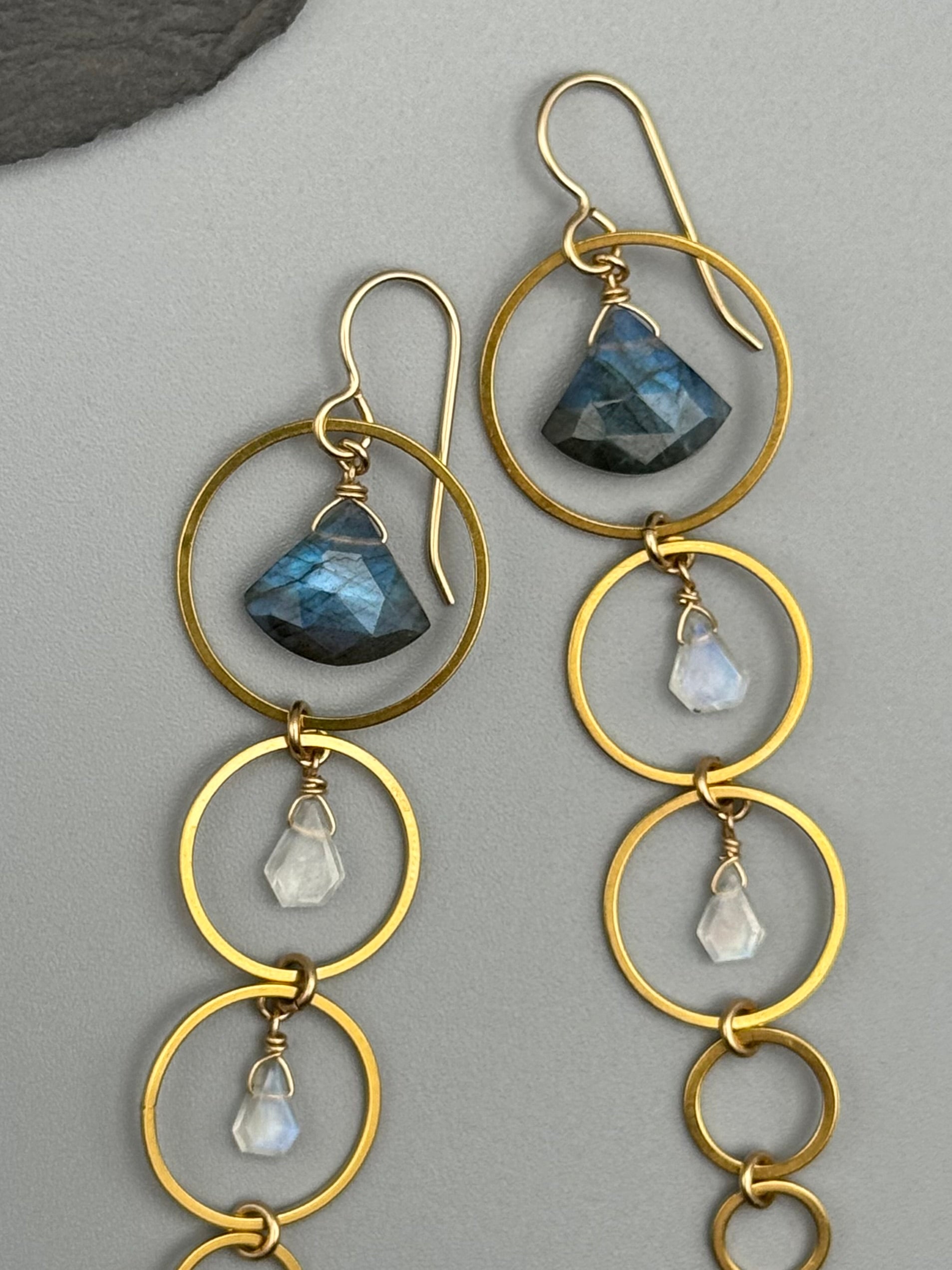 •10 OF CUPS• labradorite + rainbow moonstone gold earrings