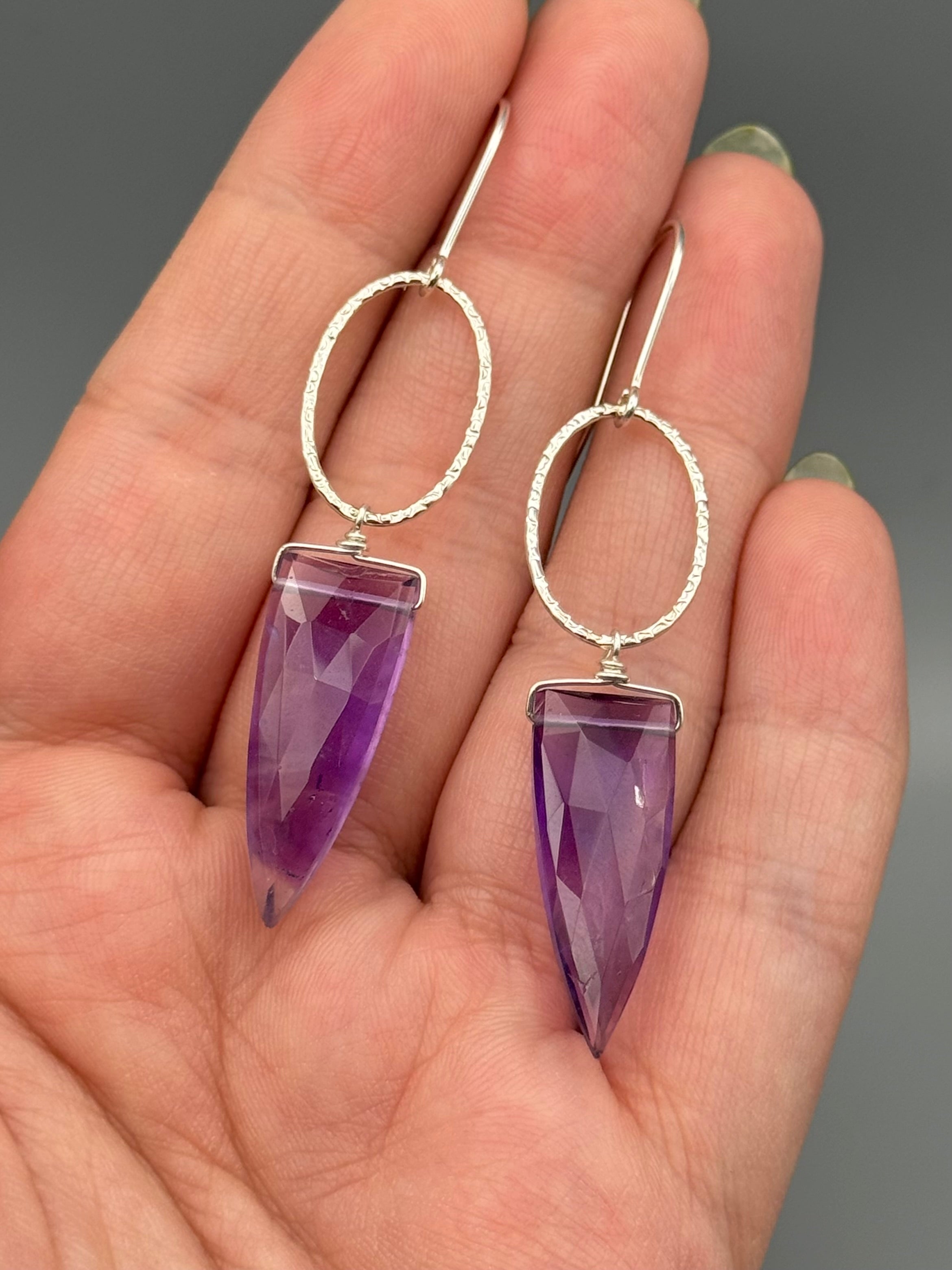 •IO• amethyst fang + silver earrings