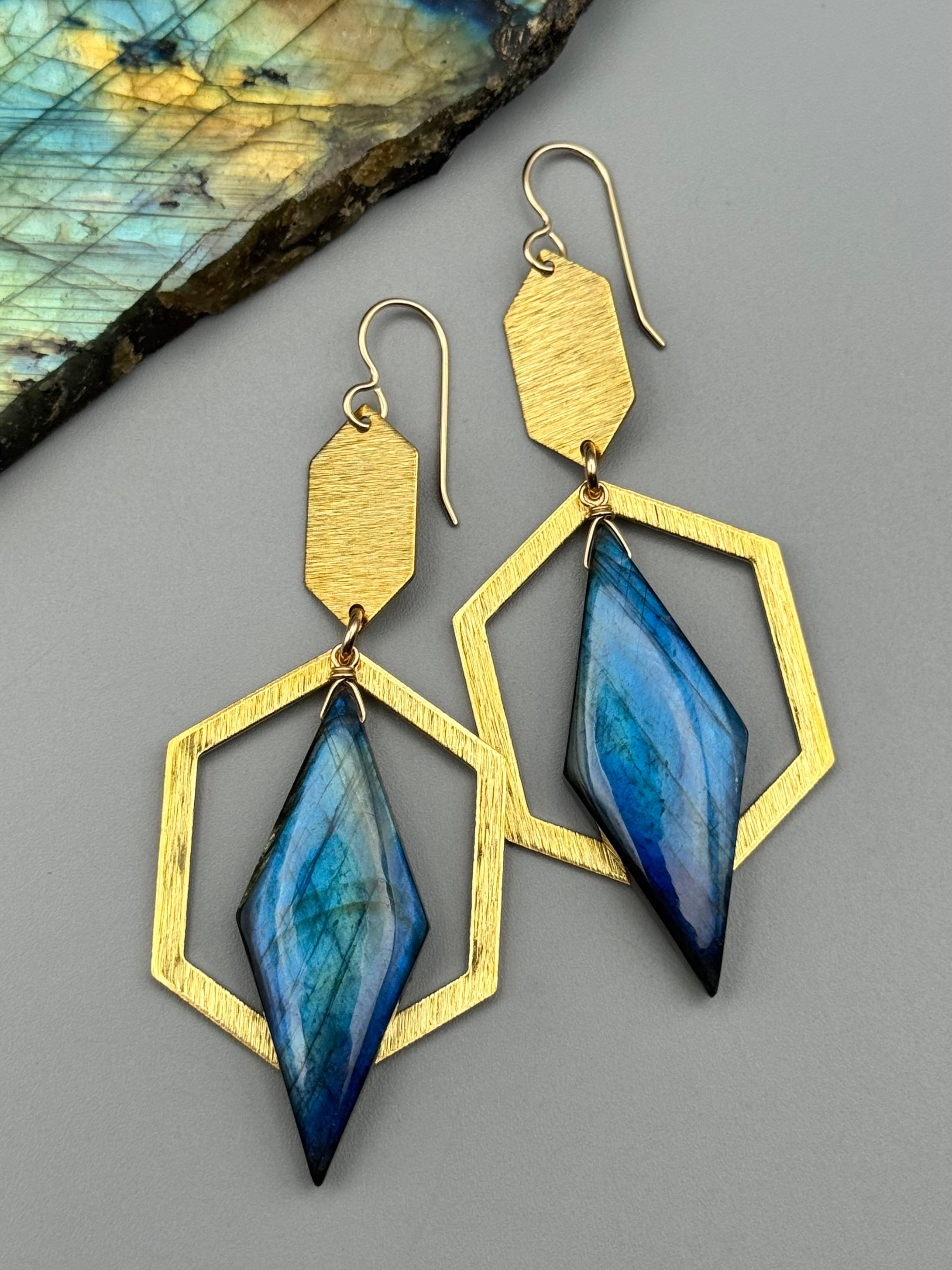 •DOUBLE HEX• labradorite + gold earrings