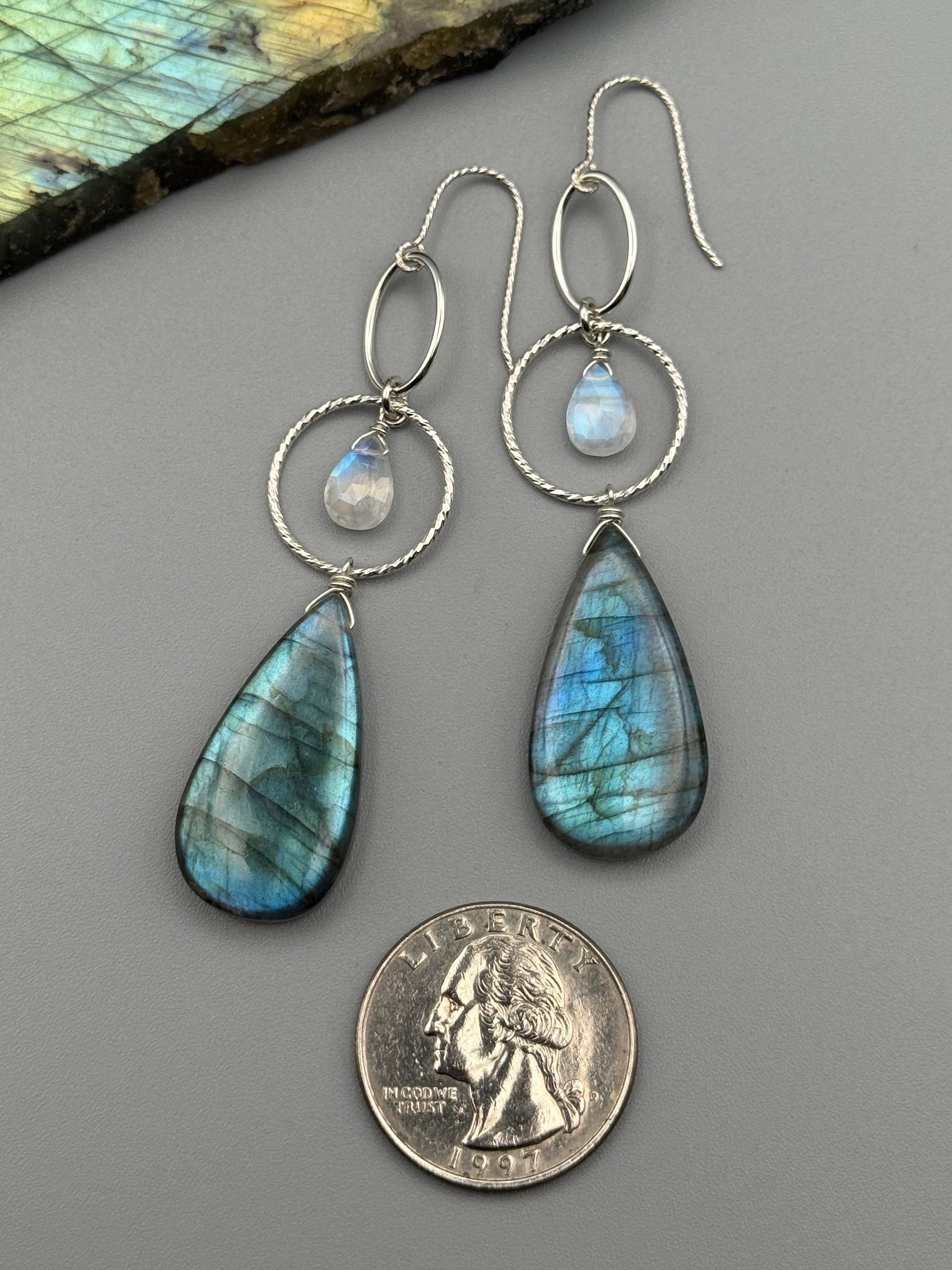 •4 OF CUPS• rainbow moonstone + labradorite silver earrings
