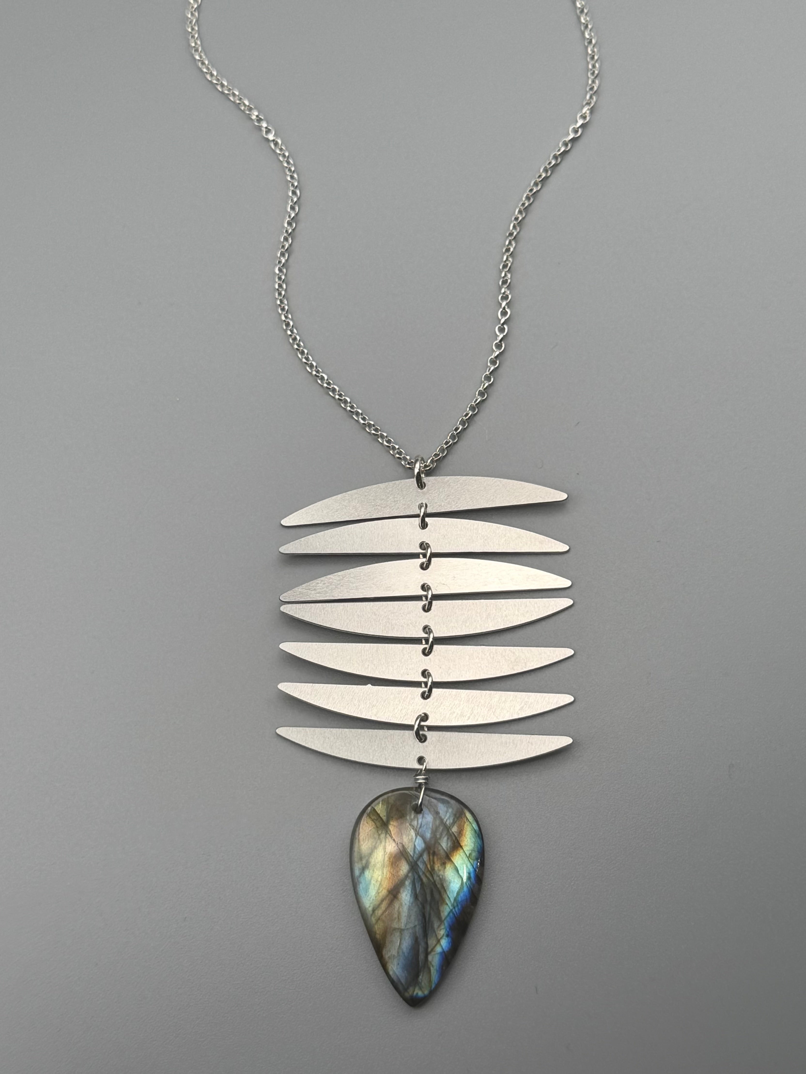 •OSSEOUS• labradorite + silver necklace (26"-28" long)