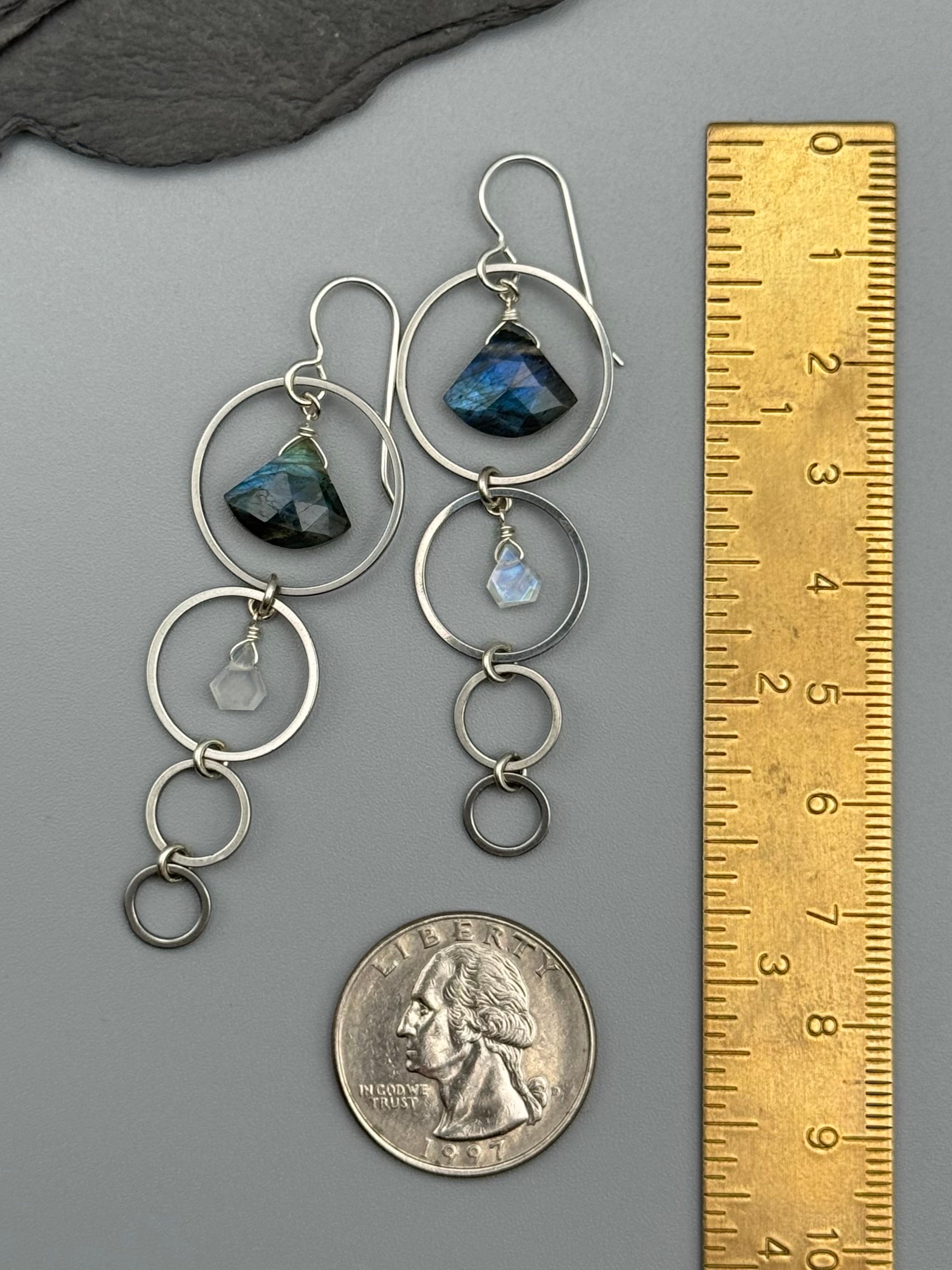 •8 OF CUPS• labradorite + rainbow moonstone silver earrings